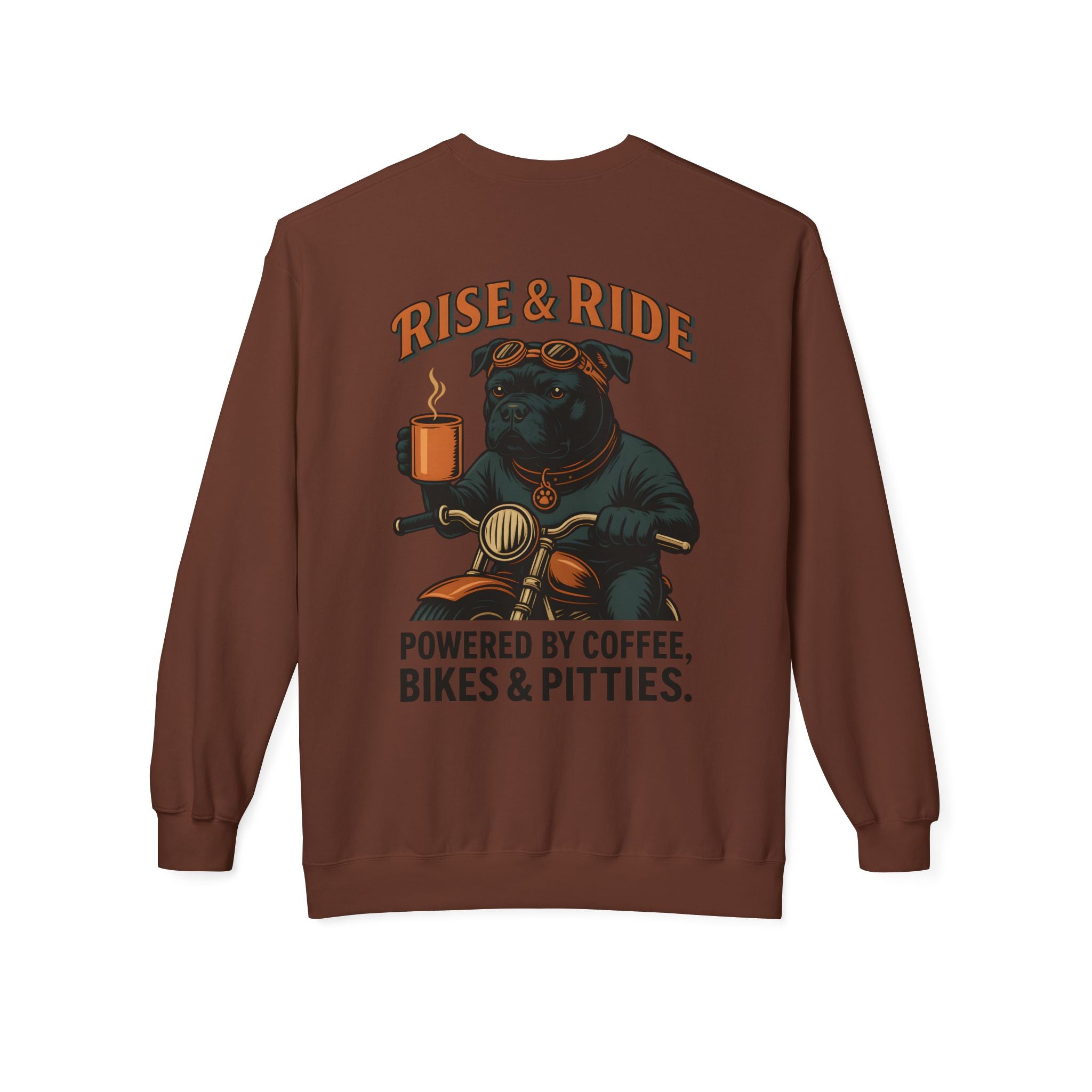 Dog Pitbull Biker Coffee Shirt | Pitbull Motorcycle Sweatshirt for Men Back Print