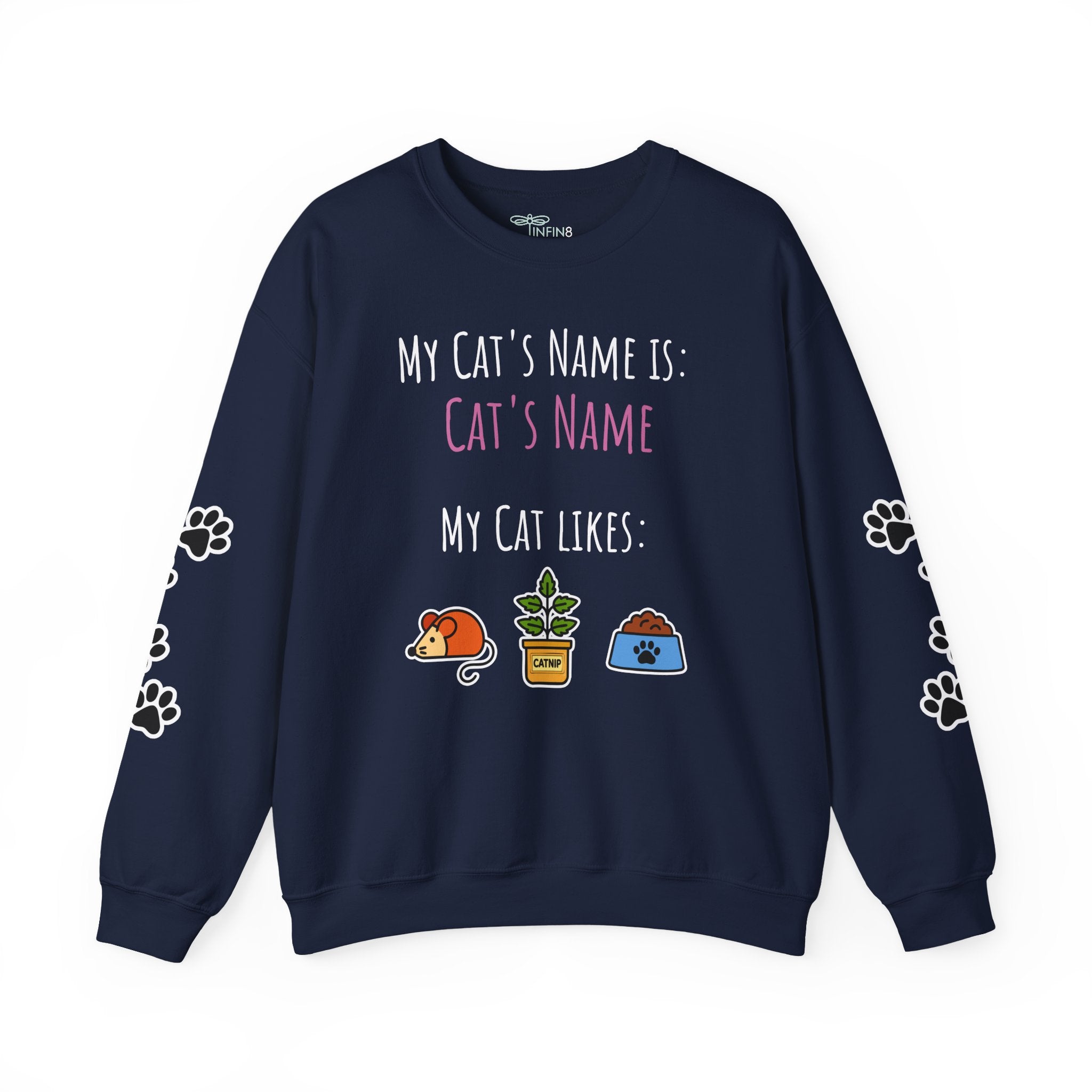 Cat Personalized Name Sweatshirt with Paw Print Sleeves