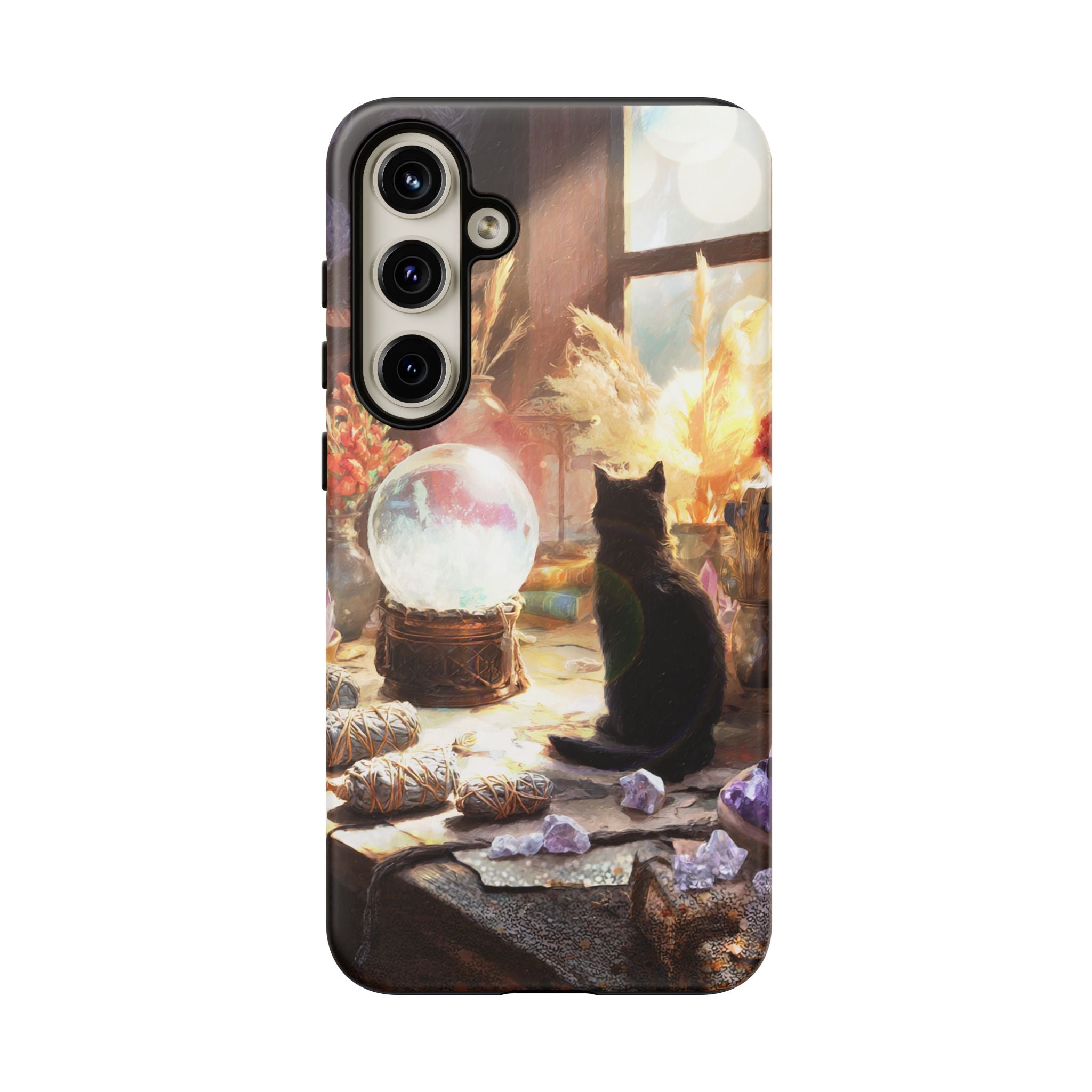 Crystal Phone case, Black Cat Case - Aesthetic Tough Case for Black Cat Lovers, Gift for Her, Witch Decor, Phone Protector, Home Vibes