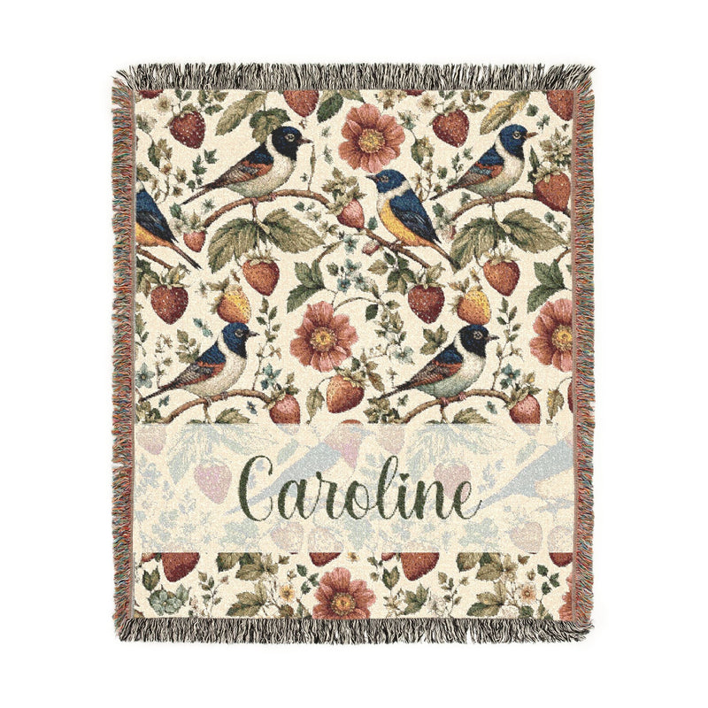 Garden Songbird Strawberry Meadow Custom Name Blanket