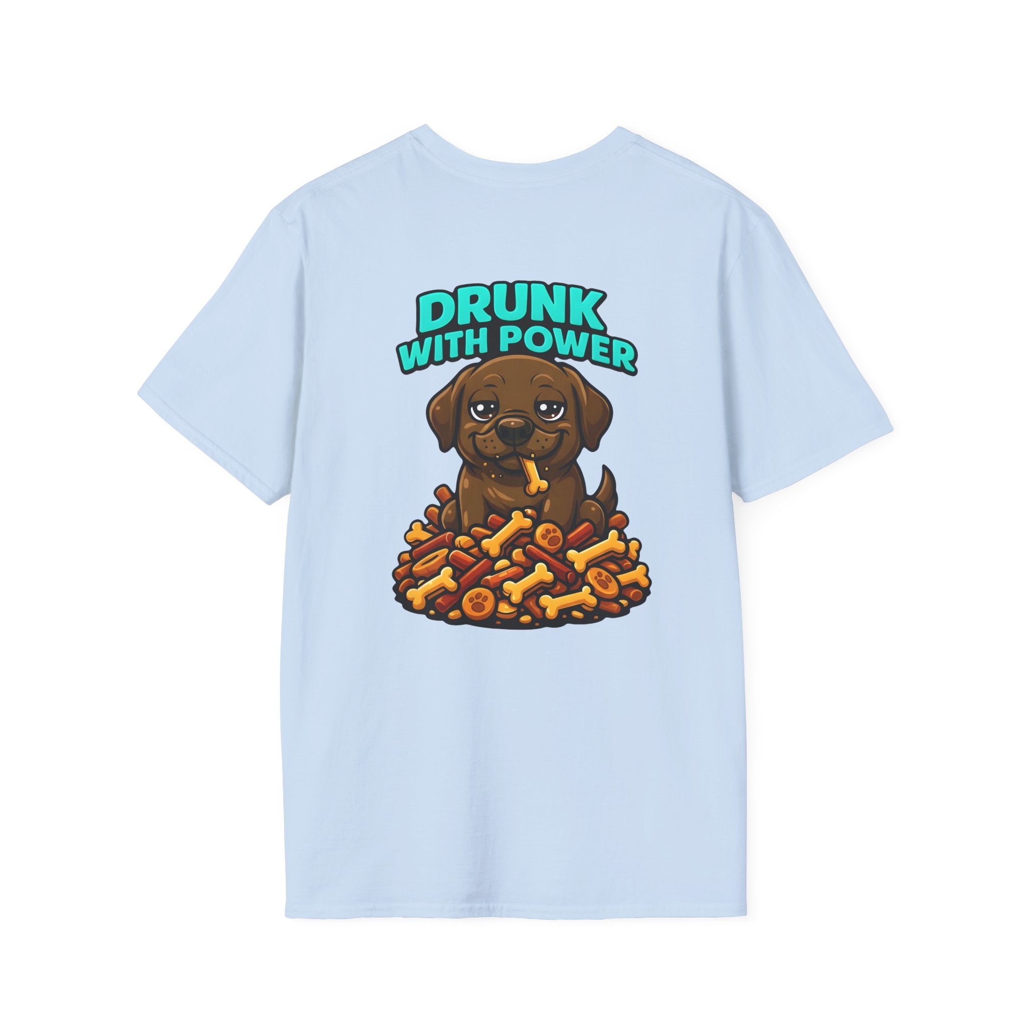 Dog Personalized Chocolate Lab Lover T-Shirt | Drunk With Power Dog Tee with Front & Back Print