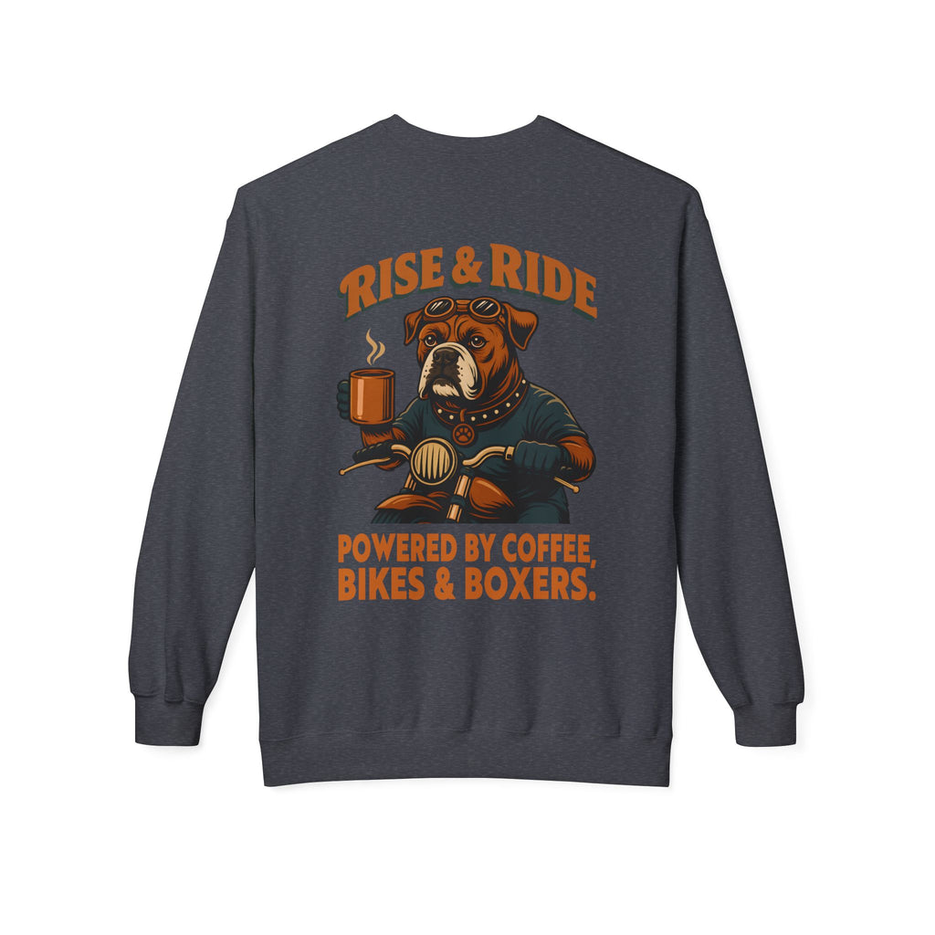 Dog Boxer Biker Coffee Shirt | Boxer Dog Motorcycle Sweatshirt for Men Back Print