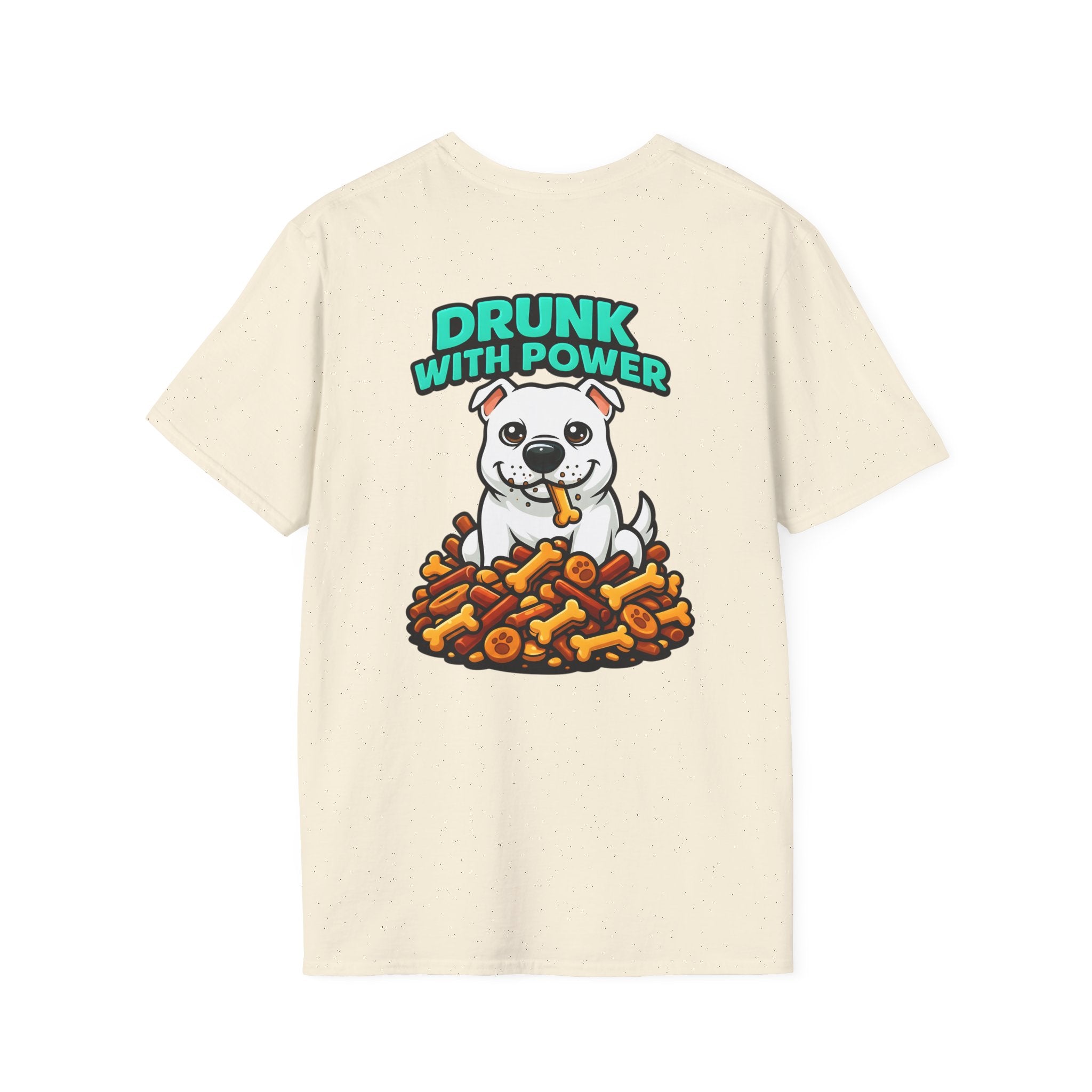 Dog Personalized White Pitbull Lover T-Shirt | Drunk With Power Funny Pittie Tee with Front & Back Print