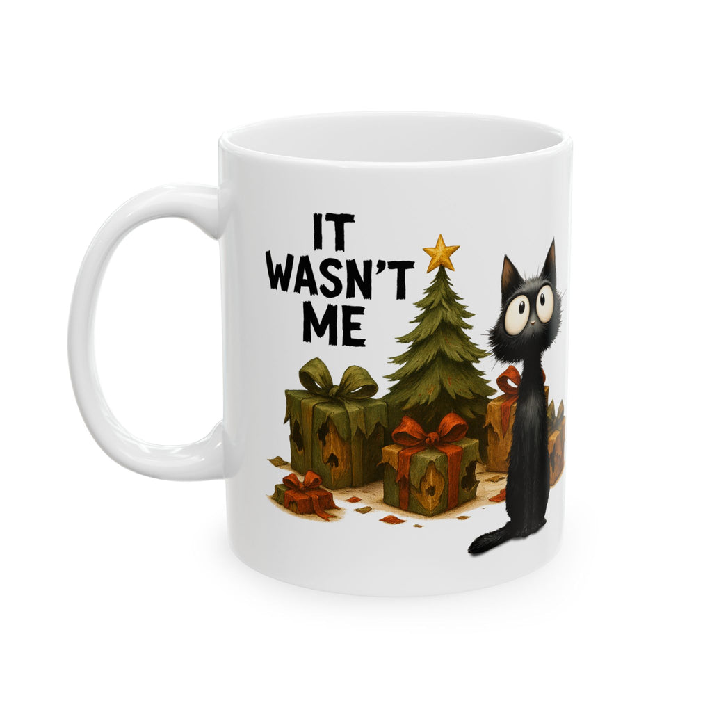 Frazzled Black Cat Christmas Mug | Cute Holiday Cat Lover Gift in 11oz or 15oz