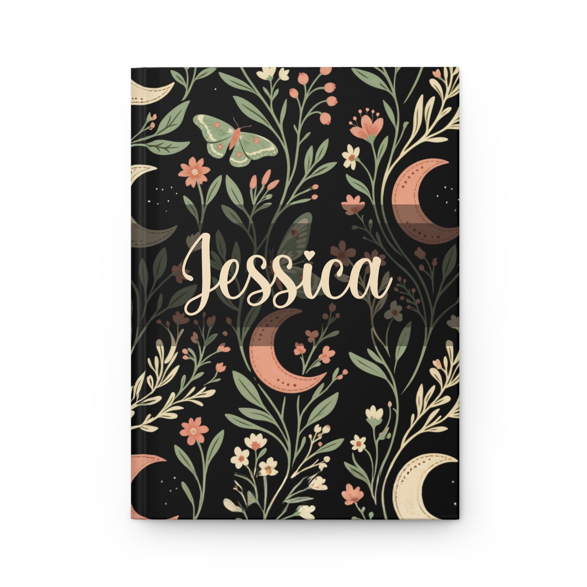 Notebook with floral design and 'Jessica' text on a black background