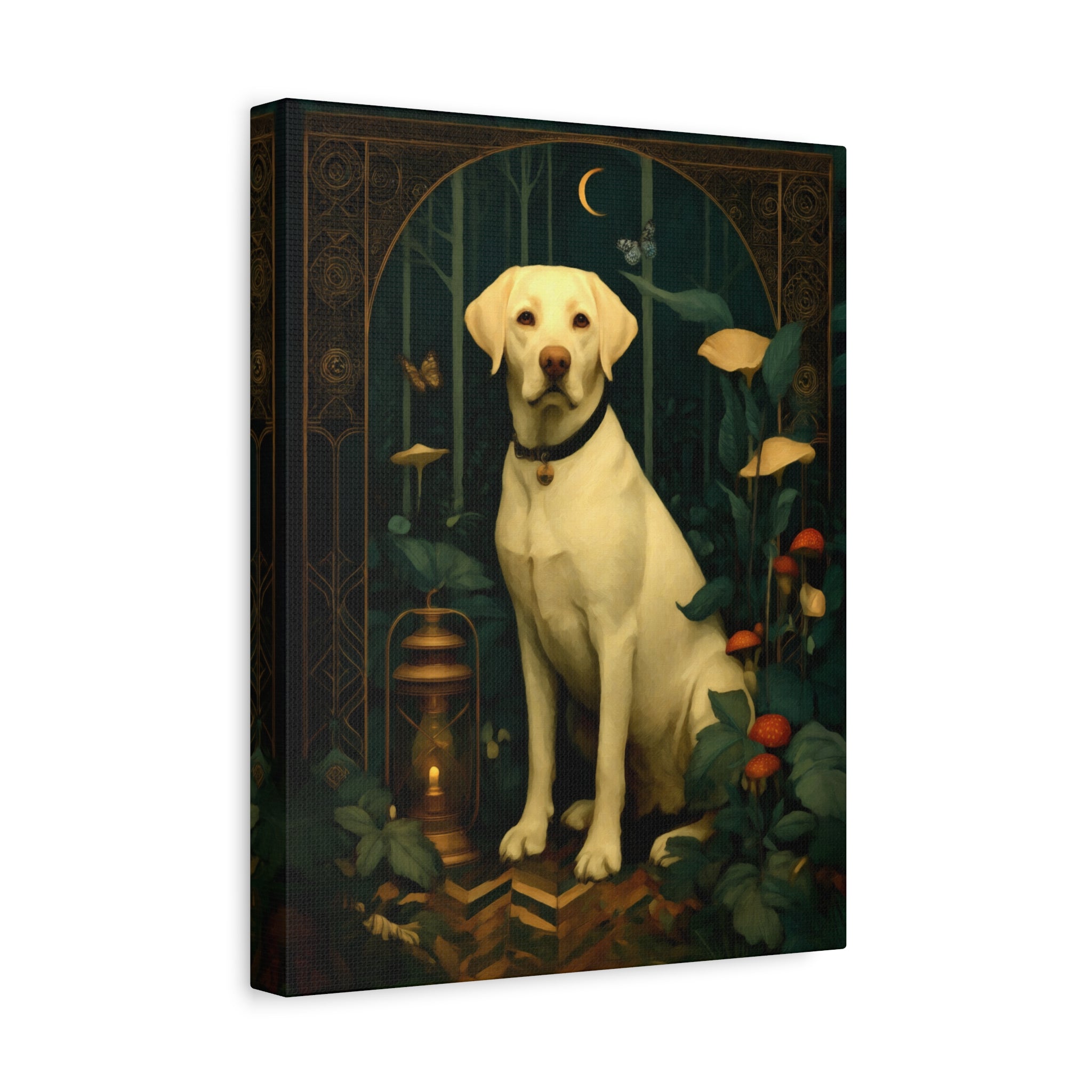 Yellow Labrador Retriever Canvas | Forest Garden Botanical Dog Wall Art with Painterlye