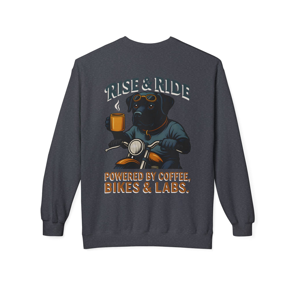 Dog Black Lab Biker Coffee Shirt | Lab Motorcycle Sweatshirt for Men Back Print