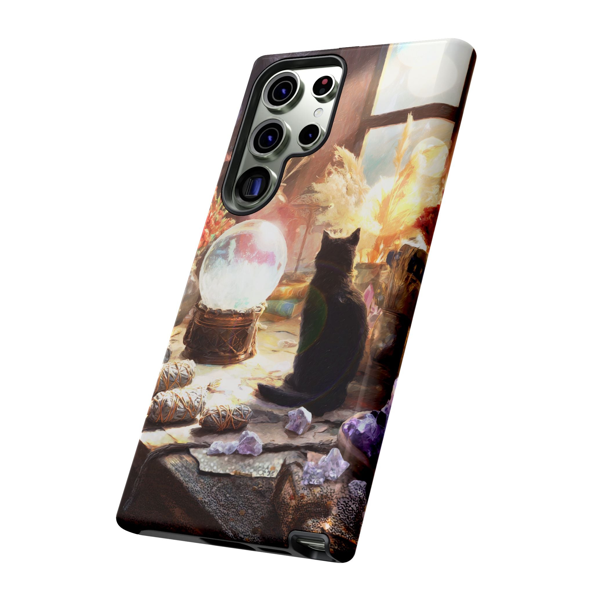 Crystal Phone case, Black Cat Case - Aesthetic Tough Case for Black Cat Lovers, Gift for Her, Witch Decor, Phone Protector, Home Vibes