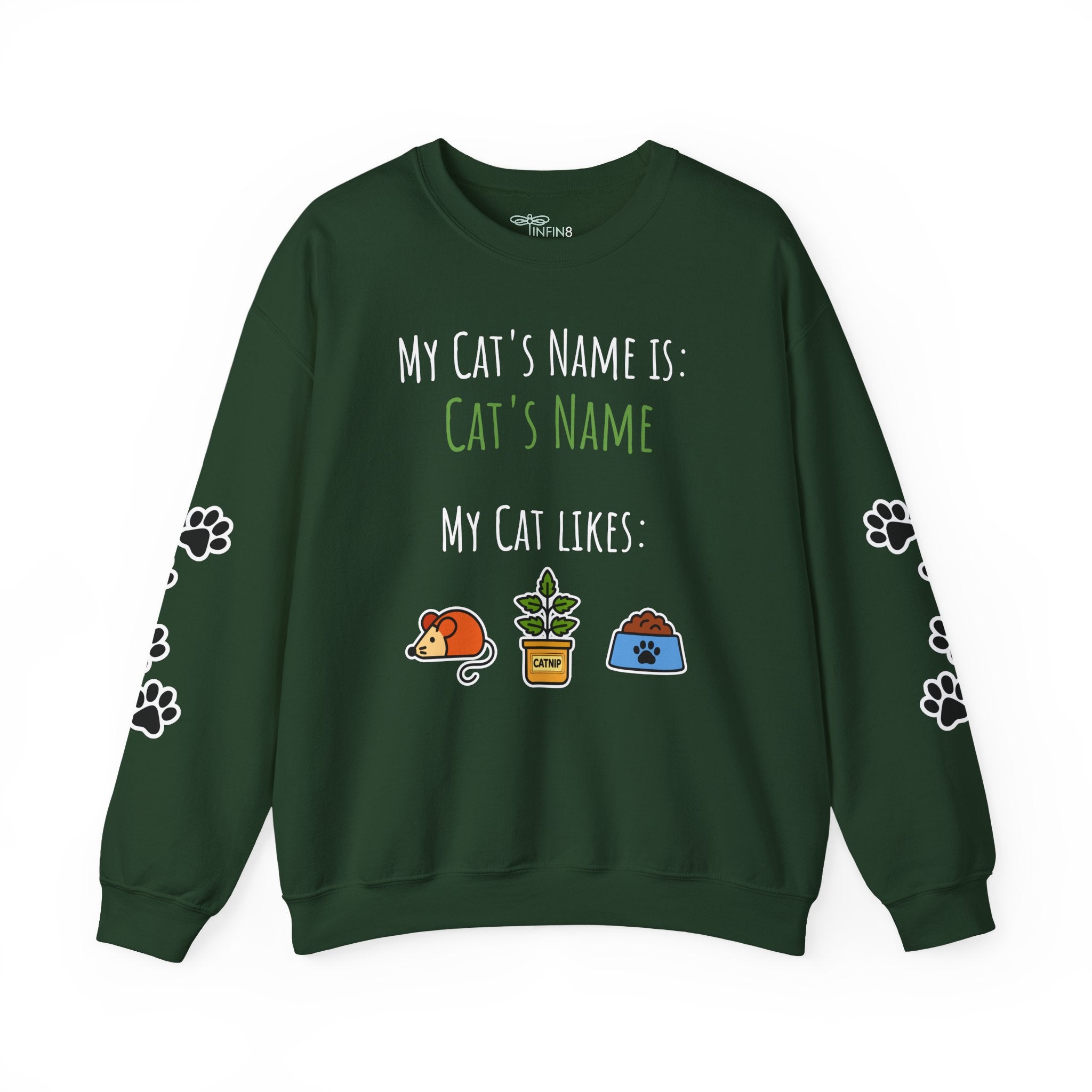 Cat Personalized Name Sweatshirt with Paw Print Sleeves