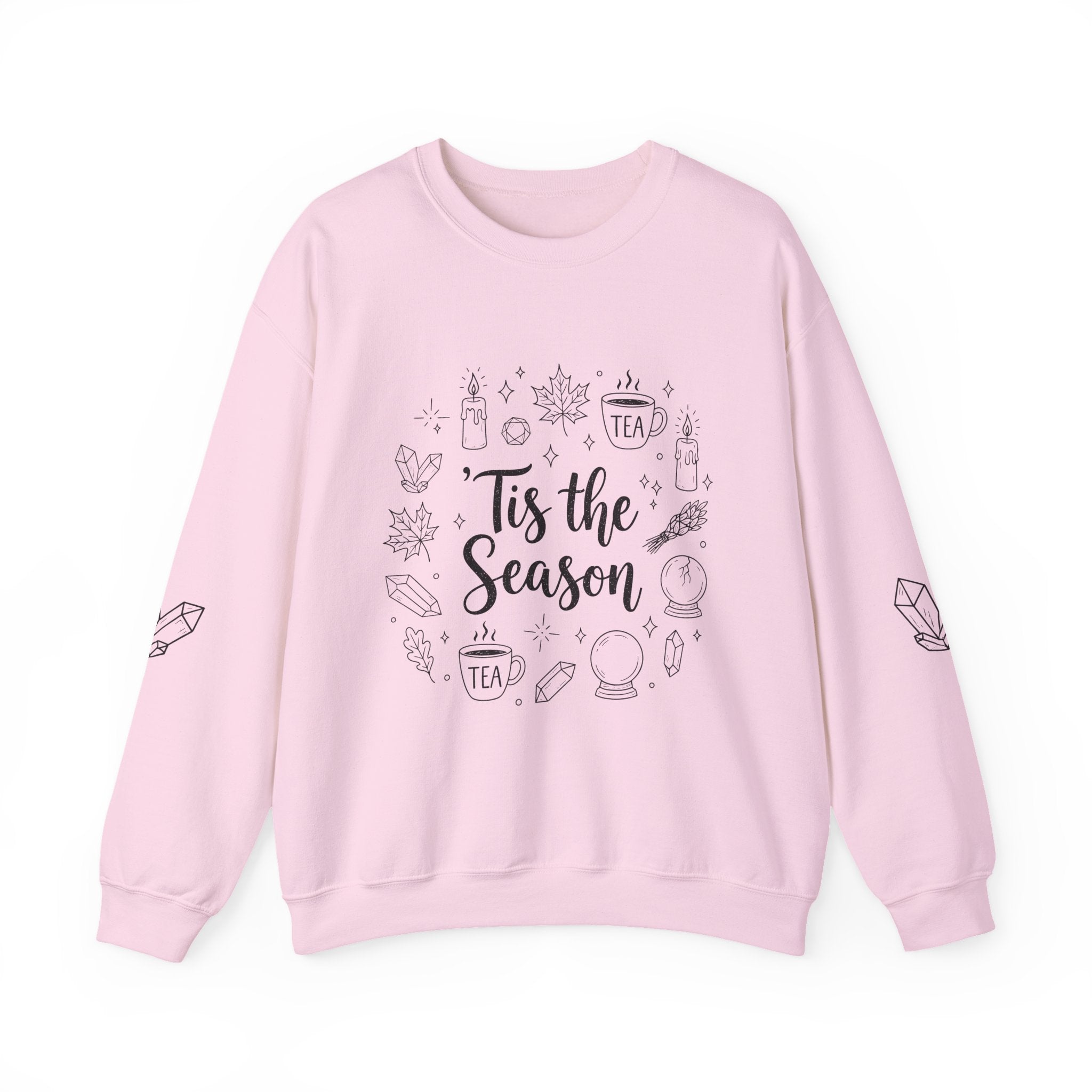 Tis the Season Doodles Sweatshirt | Mystical Celestial Holiday Mystic Crewneck with Printed Sleeves