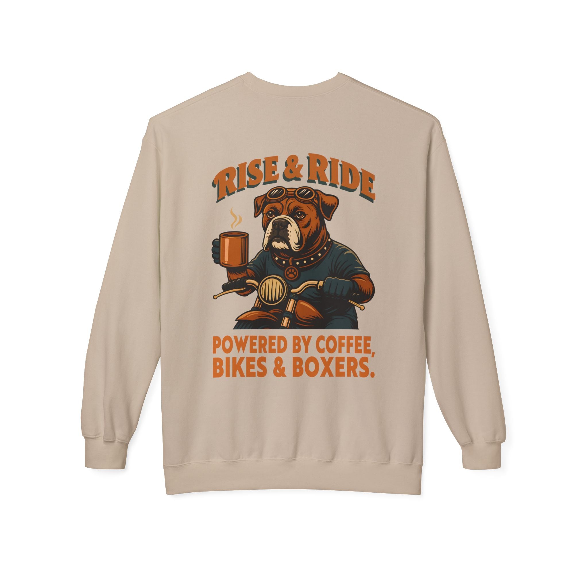 Dog Boxer Biker Coffee Shirt | Boxer Dog Motorcycle Sweatshirt for Men Back Print