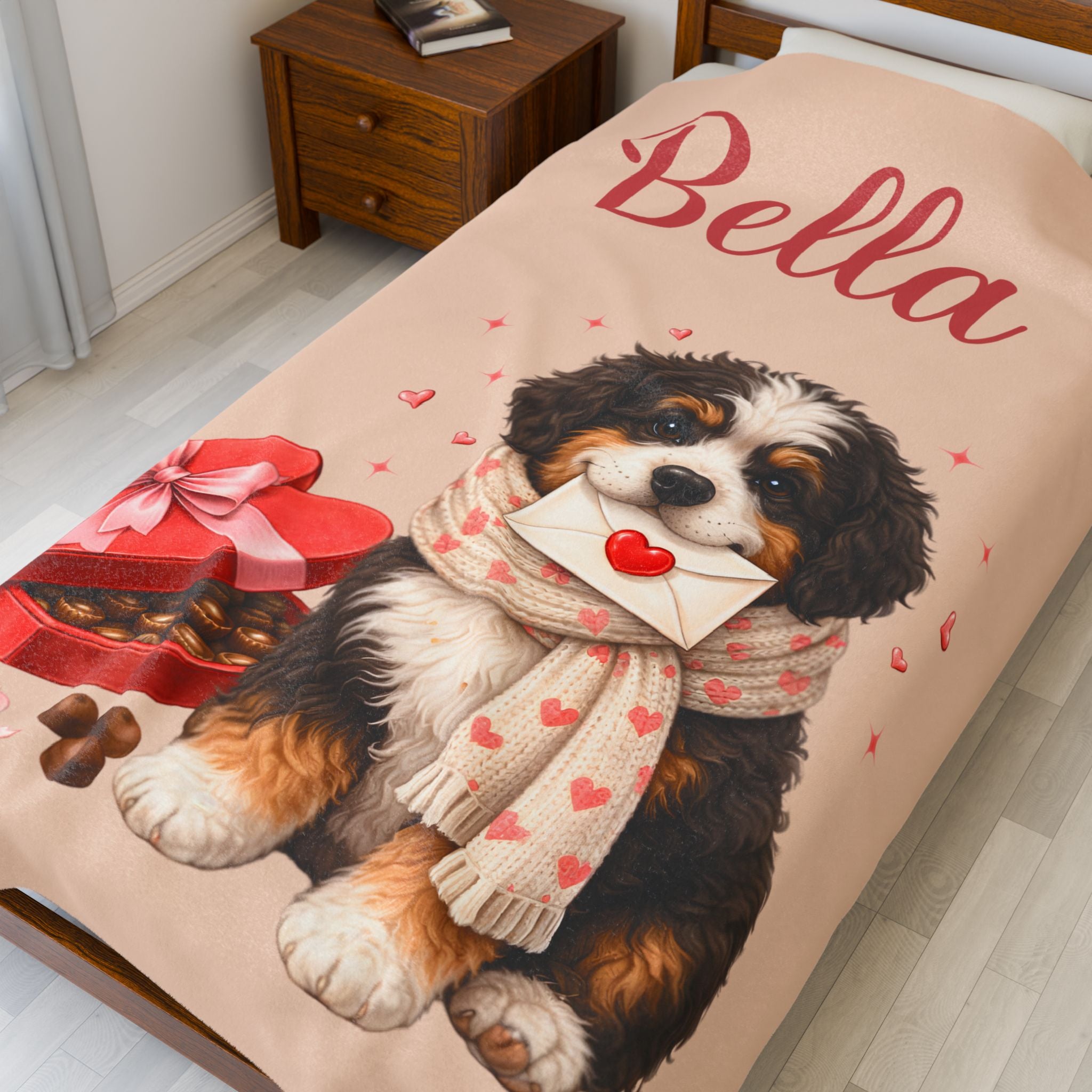 Valentines Day Dog Bernedoodle Blanket | Love Letters Valentine Gift for Dog Lovers