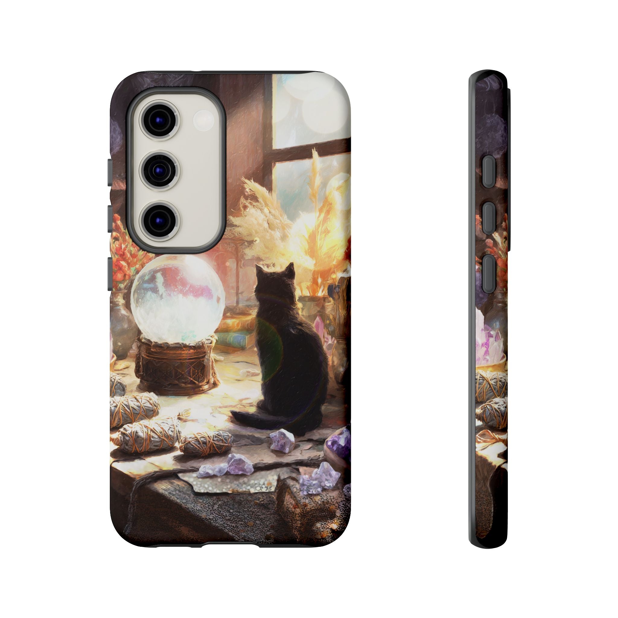 Crystal Phone case, Black Cat Case - Aesthetic Tough Case for Black Cat Lovers, Gift for Her, Witch Decor, Phone Protector, Home Vibes