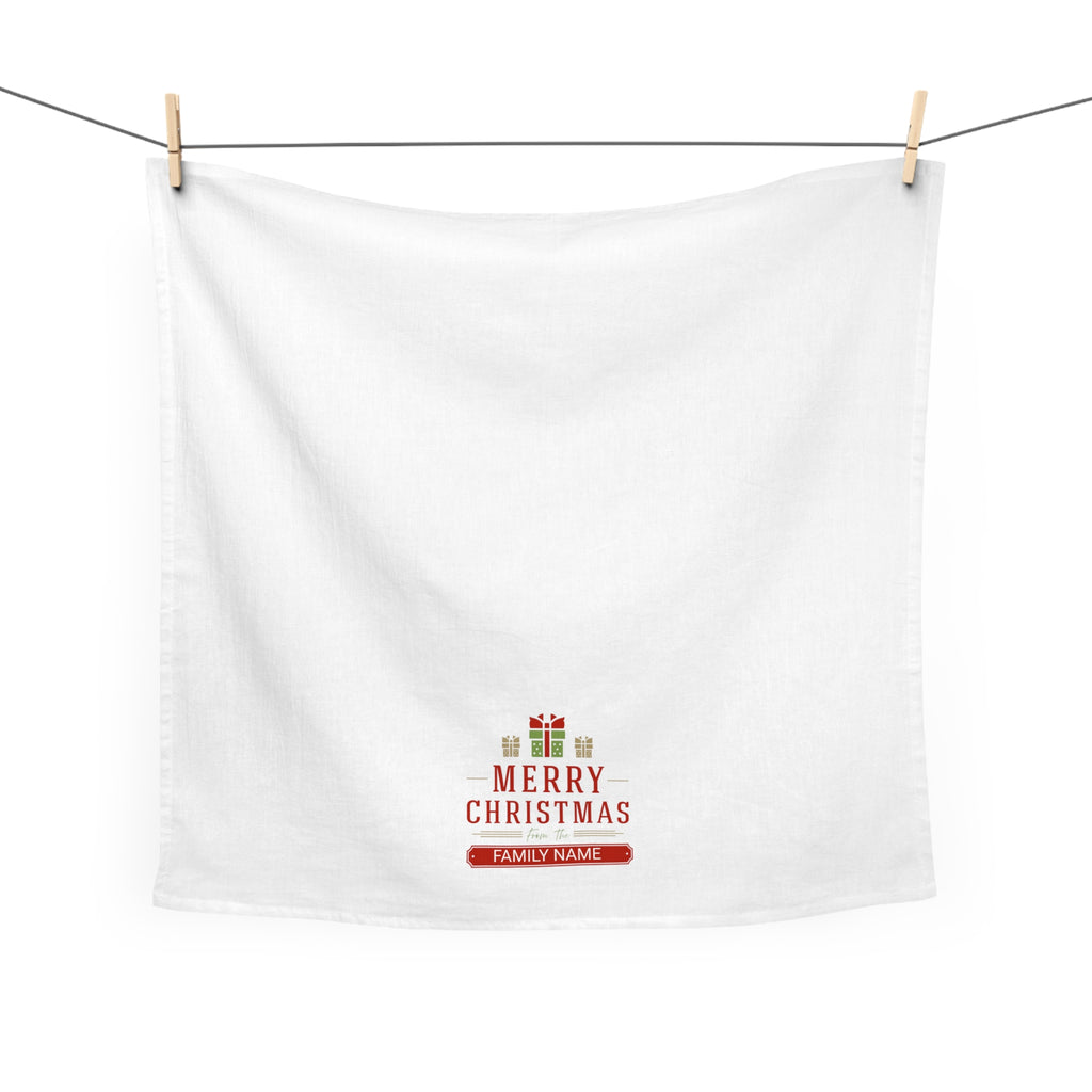 Personalized Christmas Tea Towel, Holiday Kitchen Décor, Custom Gift, Family Name Towel, Festive Home Accessory