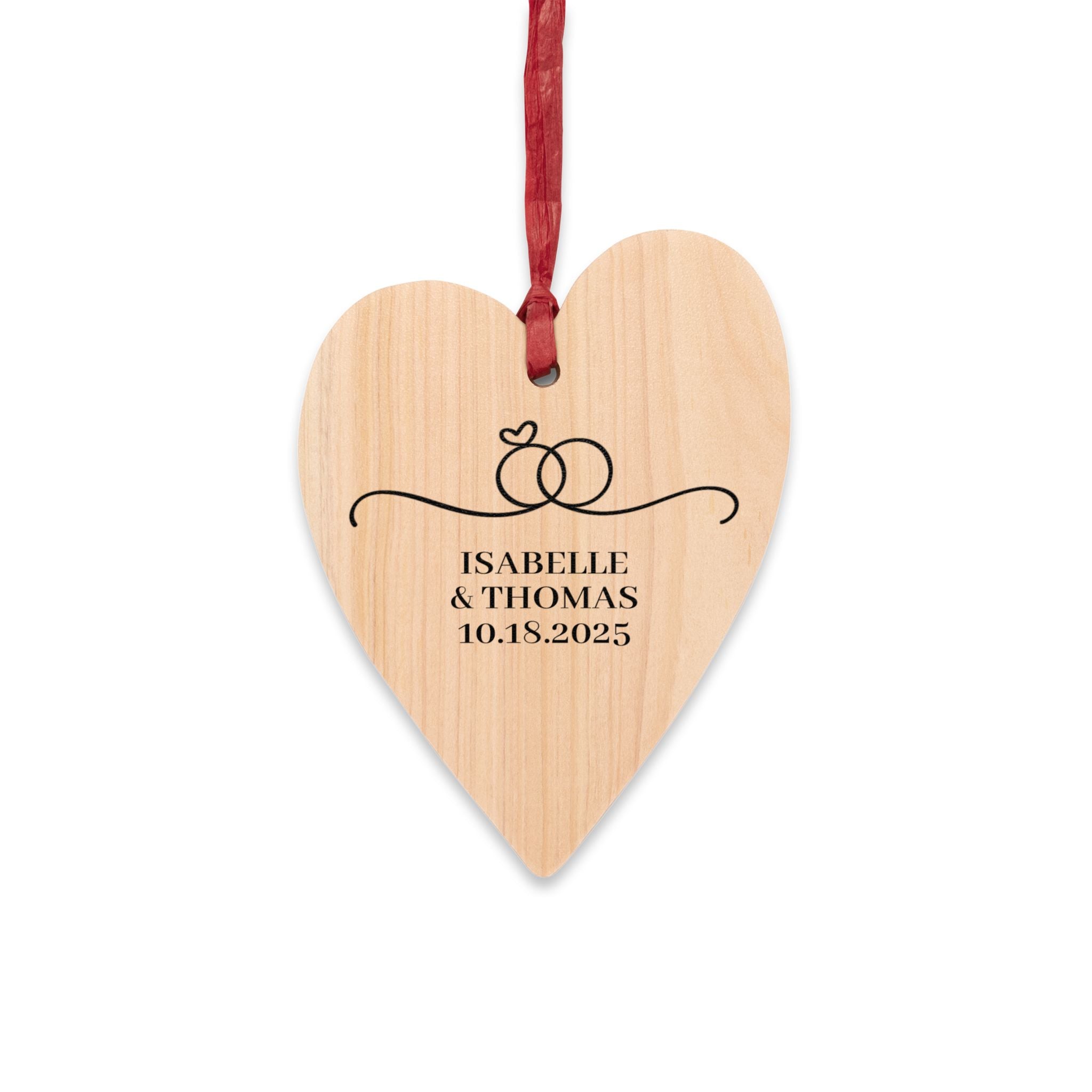 Personalized Engagement Wooden Ornament | Wedding Day Christmas Ornament Wood Heart