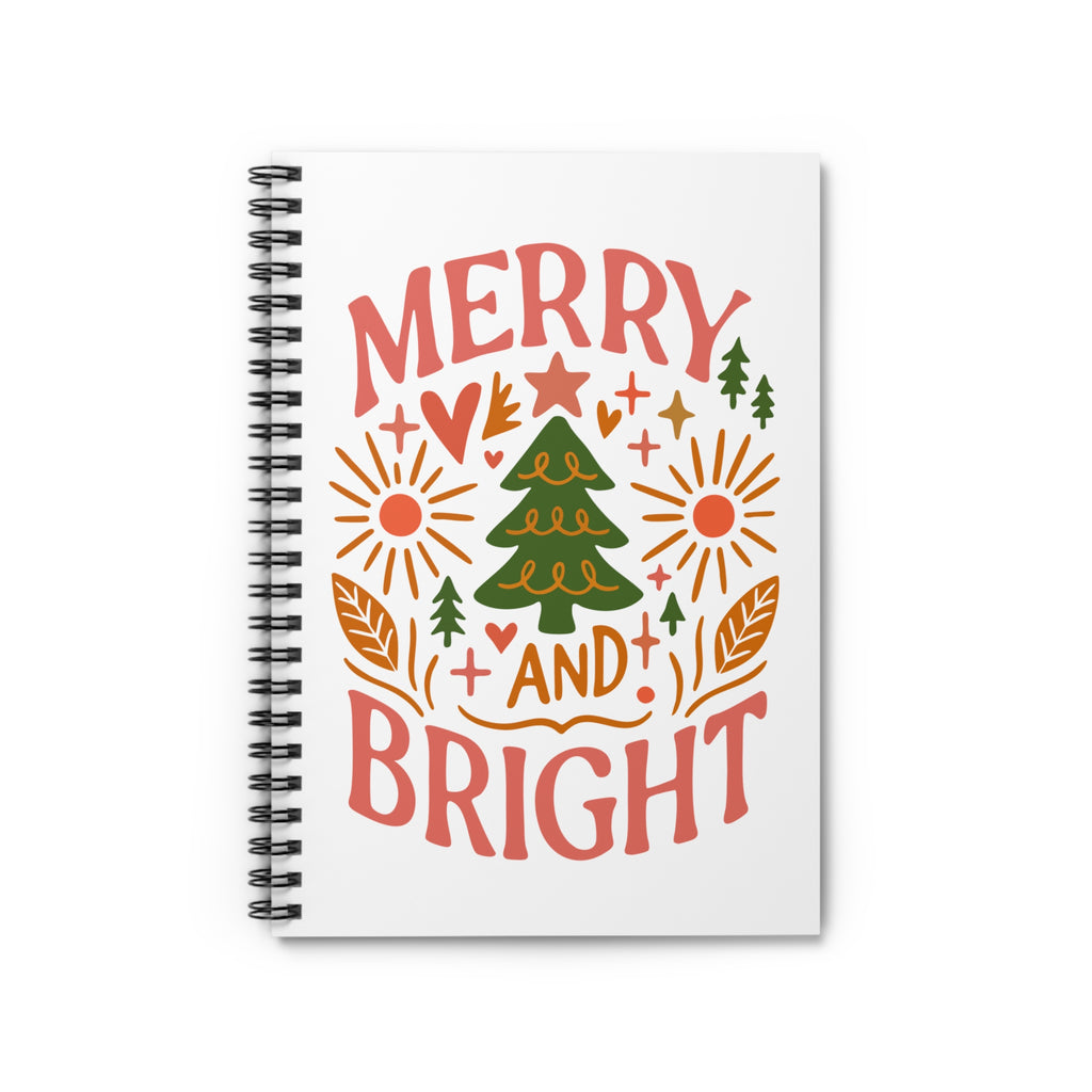 Boho Spiral Notebook - 'Merry & Bright, Holiday Journal, Christmas Gift, Boho Design, Make Lists, Planning, School Supplies