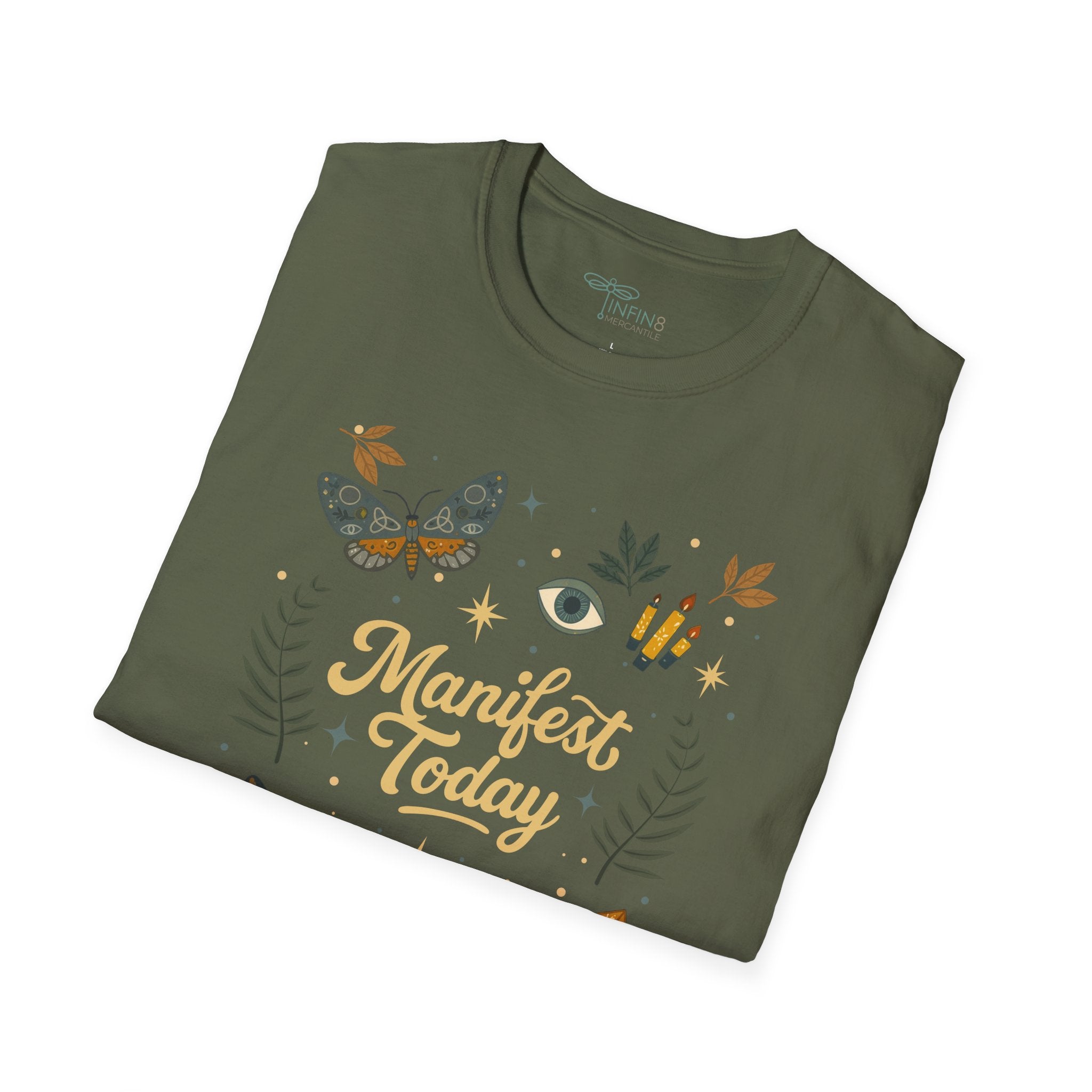 Manifest Today T‑Shirt | Mystical Cotton Graphic Tee, Spiritual Empowerment Top, Boho Crystal Gift for Her