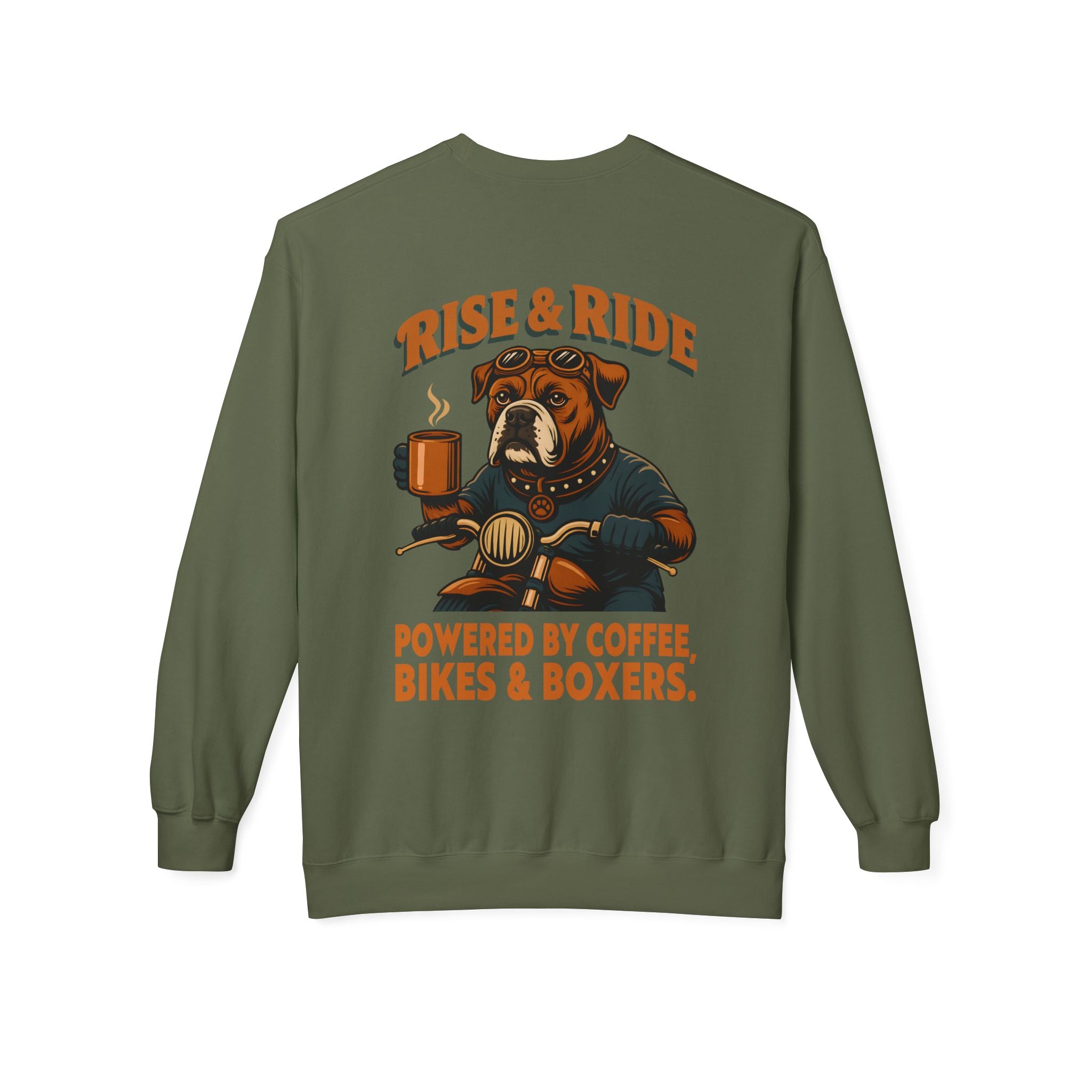 Dog Boxer Biker Coffee Shirt | Boxer Dog Motorcycle Sweatshirt for Men Back Print