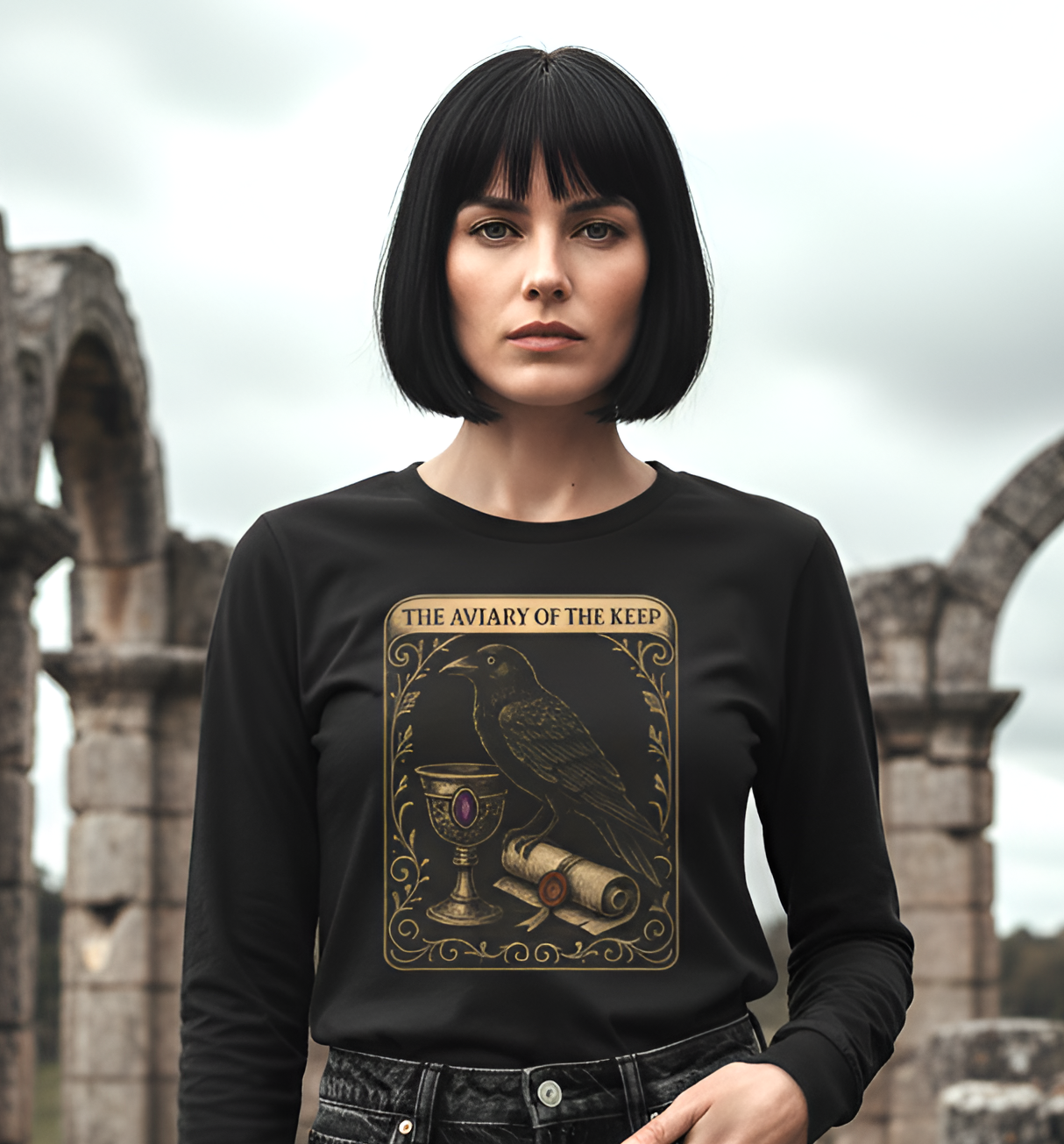 The Aviary of the Keep Long Sleeve Tee | Male Castlecore raven shirt