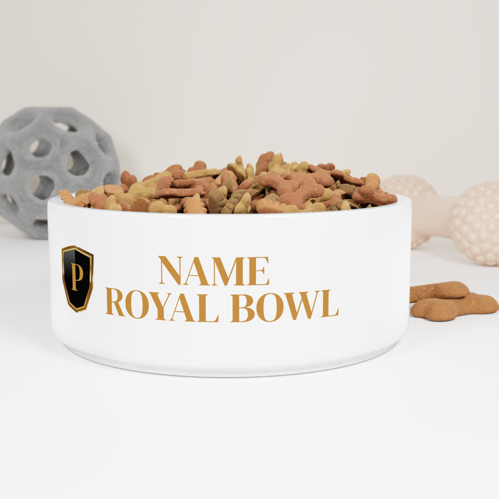 Gold Crest Monogram Bowl Pet Bowl | Personalized Gold Monogram Ceramic