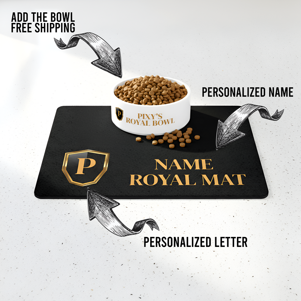 Gold Crest Monogram Pet Food Mat | Personalized Royal Pet Placemat