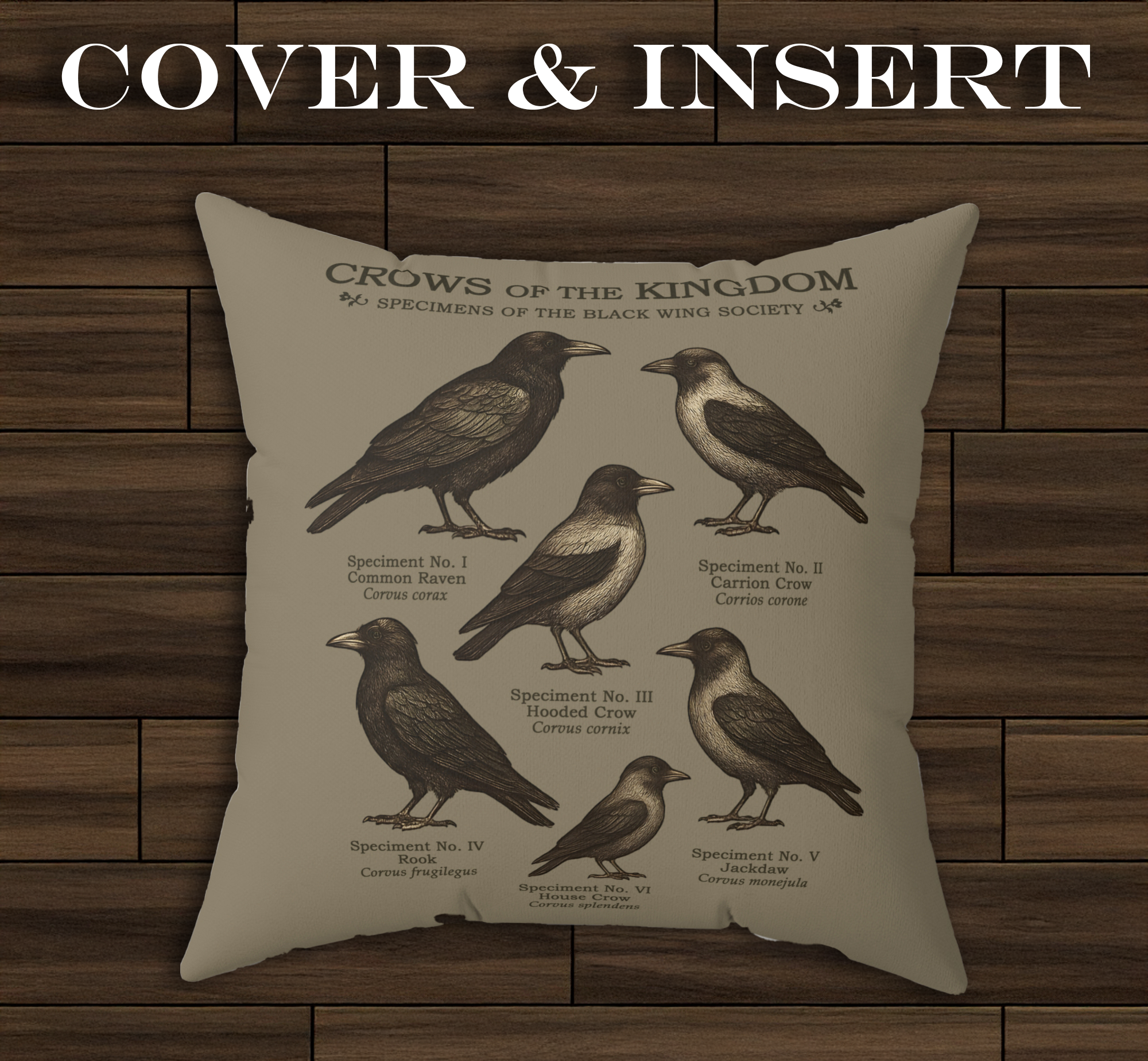 Crows of the Kingdom Pillow | Vintage Raven & Crow Illustration Cushion for Castlecore Homes