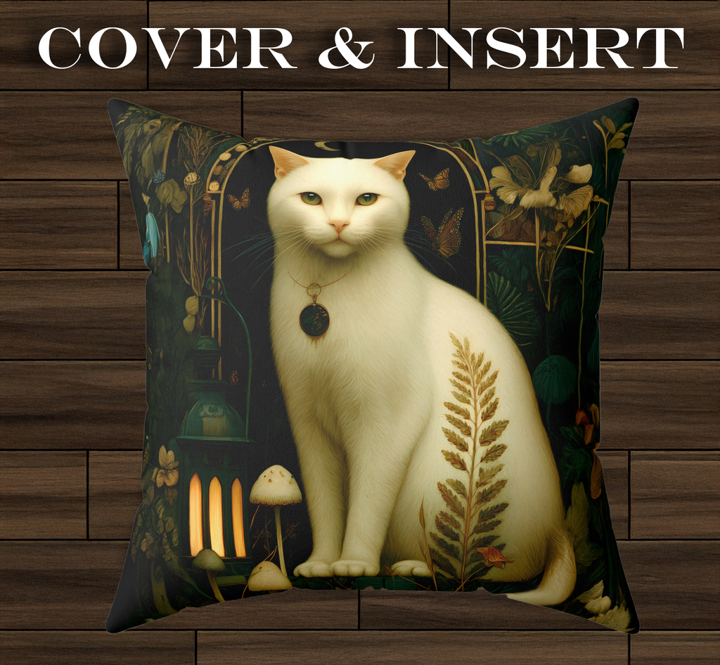 The Moonlit Cat Pillow | The Forest Garden Collection Mystical Kitty Throw Cushion for Cozy