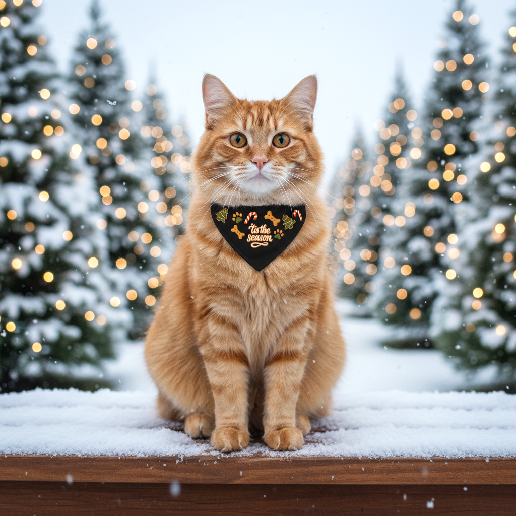 Tis The Season clip-on pet bandana | Christmas paw print candy cane dog bandana