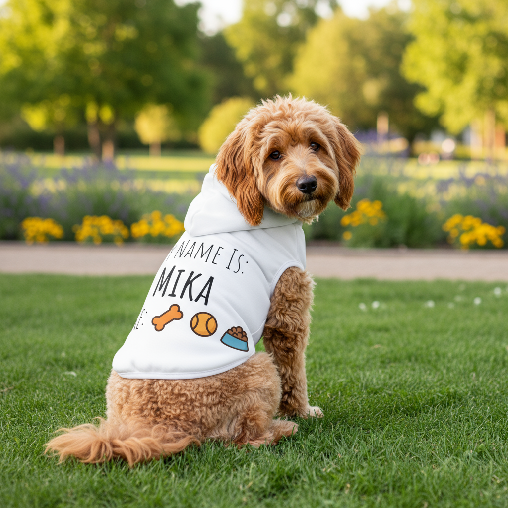 Dog Hoodie Personalized with Bone, Ball, and Food Bowl | Custom Dog Sweatshirt