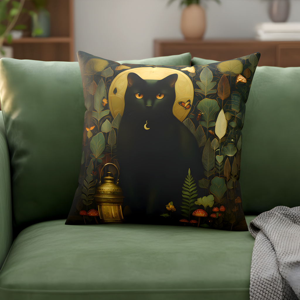 The Watchful Cat Pillow | The Forest Garden Throw Pillow for Cat Lovers