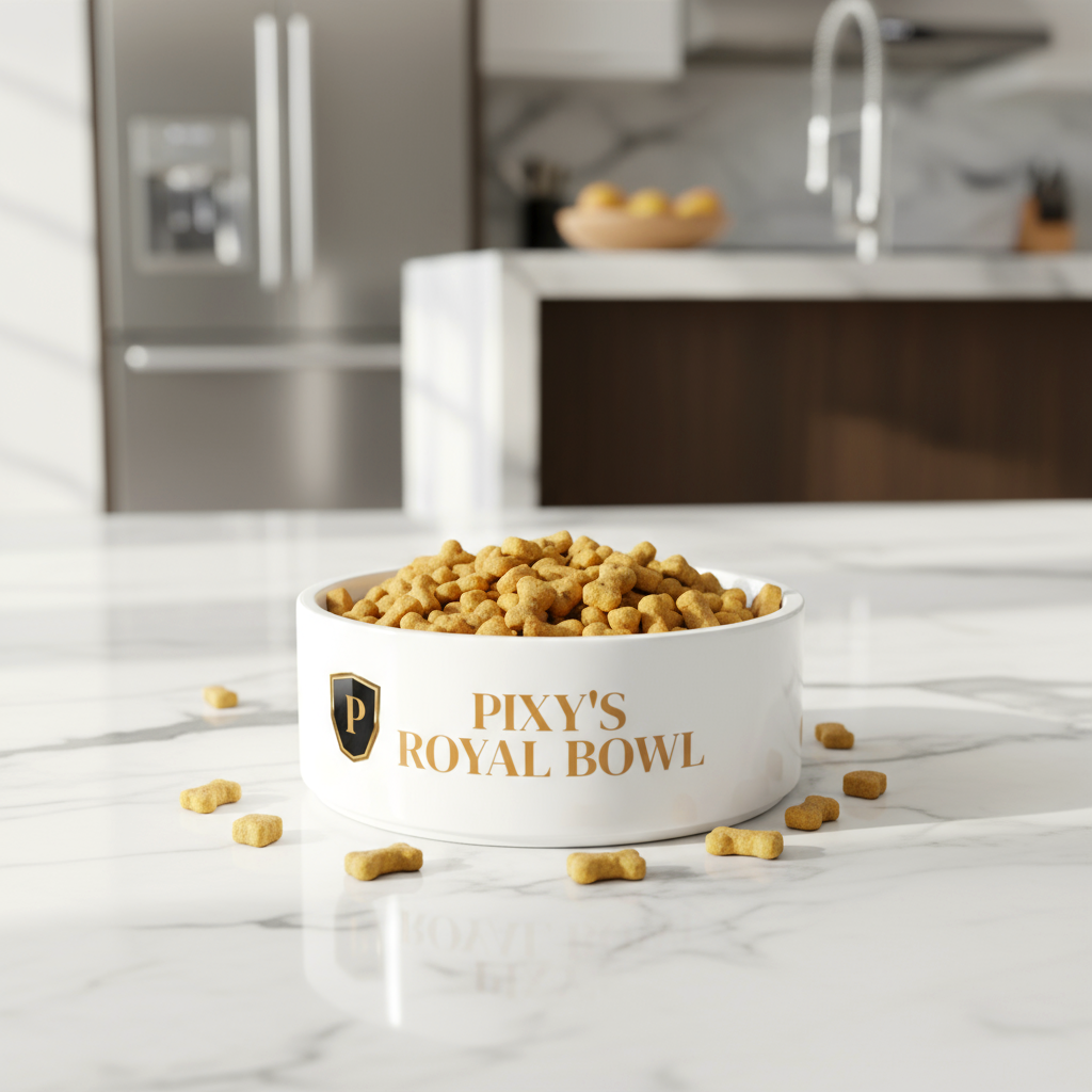 Gold Crest Monogram Bowl Pet Bowl | Personalized Gold Monogram Ceramic