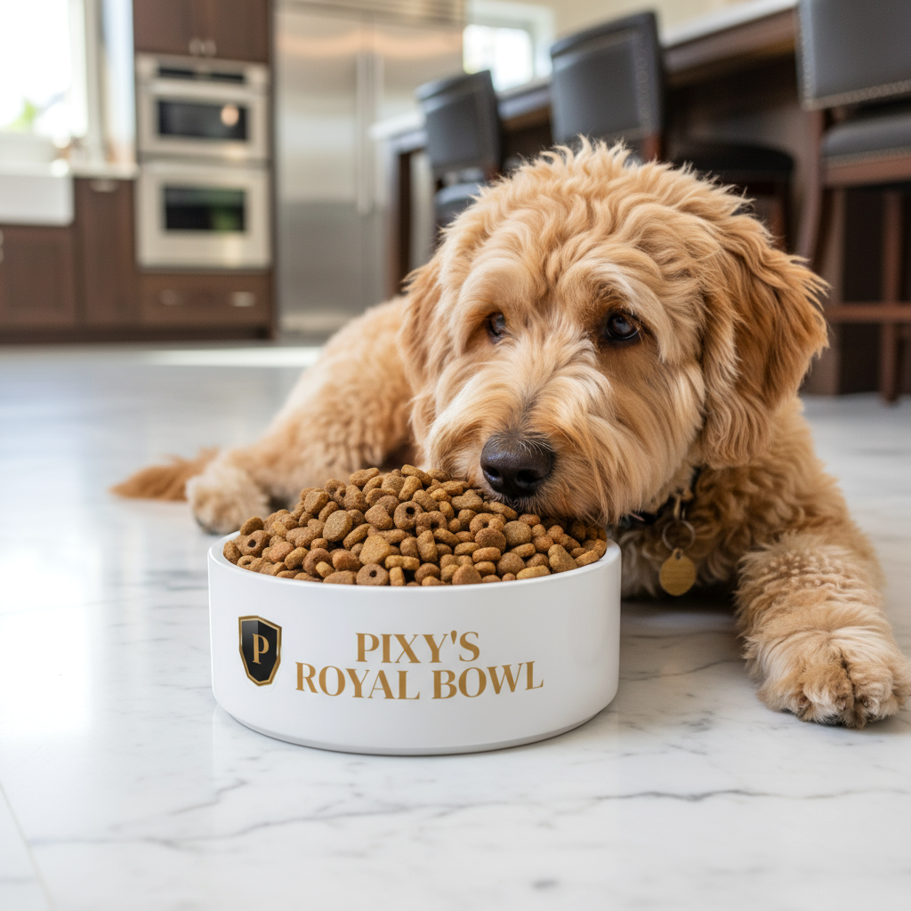 Gold Crest Monogram Bowl Pet Bowl | Personalized Gold Monogram Ceramic