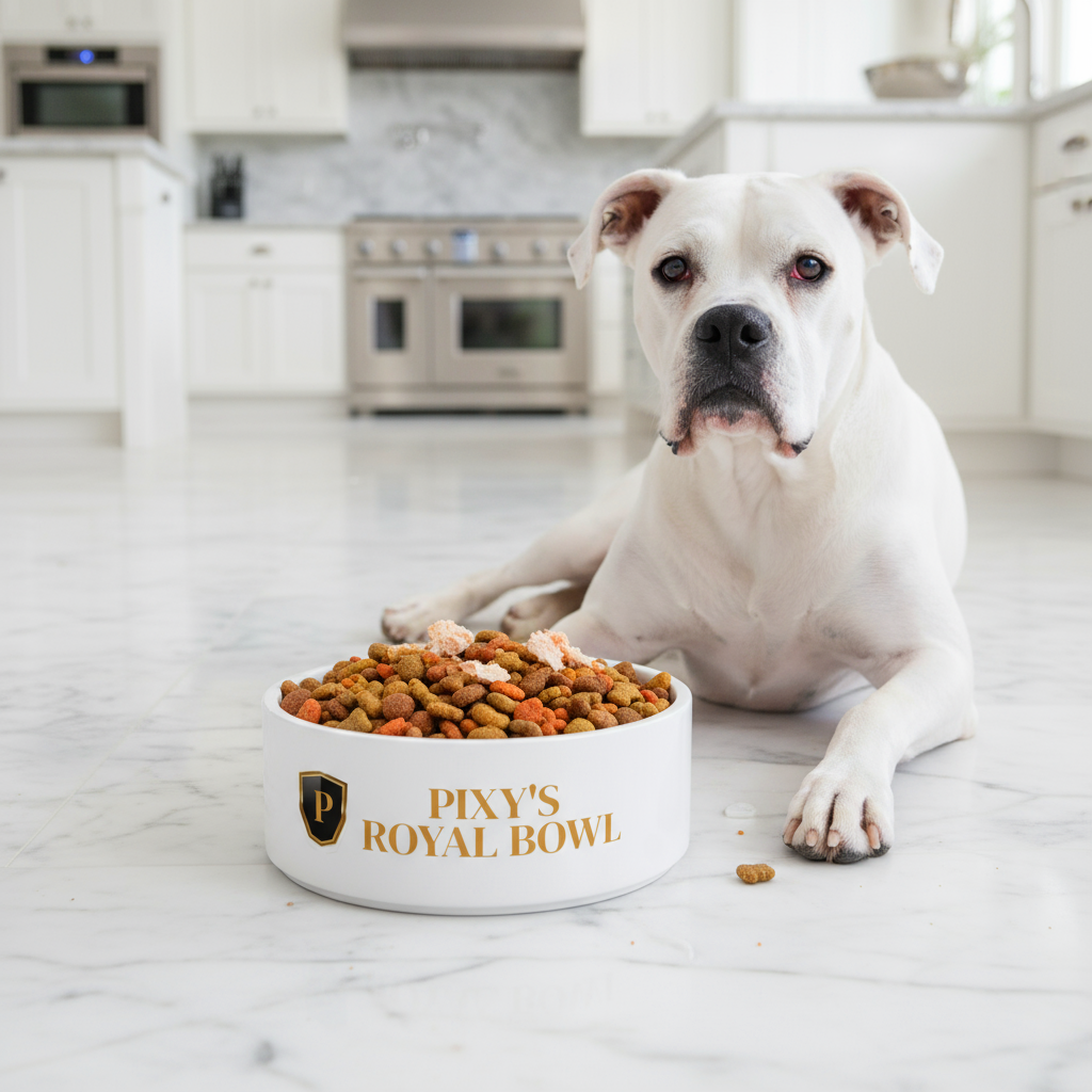 Gold Crest Monogram Bowl Pet Bowl | Personalized Gold Monogram Ceramic