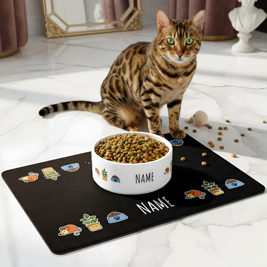 Cat Custom Name Bowl | Personalized ceramic dish with vibrant colors