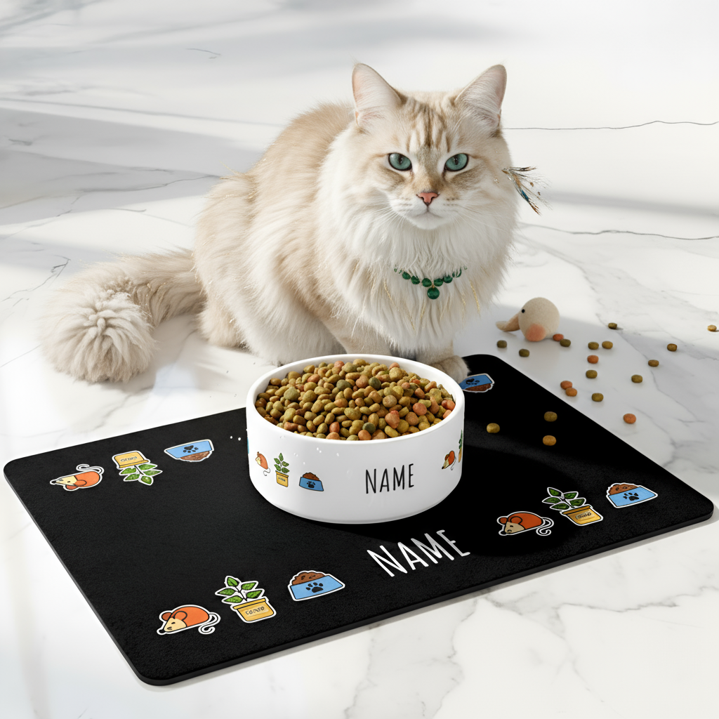 Cat Custom Name Bowl | Personalized ceramic dish with vibrant colors