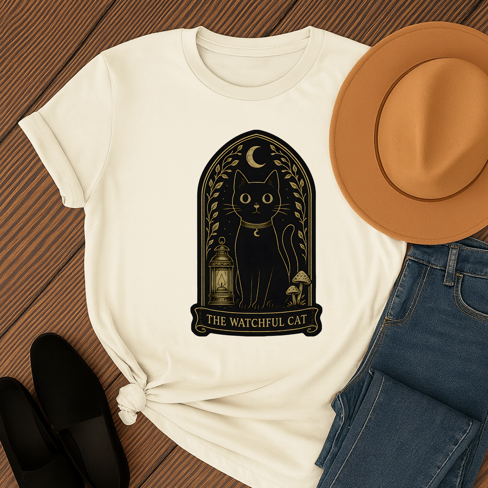 The Watchful Cat T-Shirt | The Forest Garden Black Cat Lover Tee