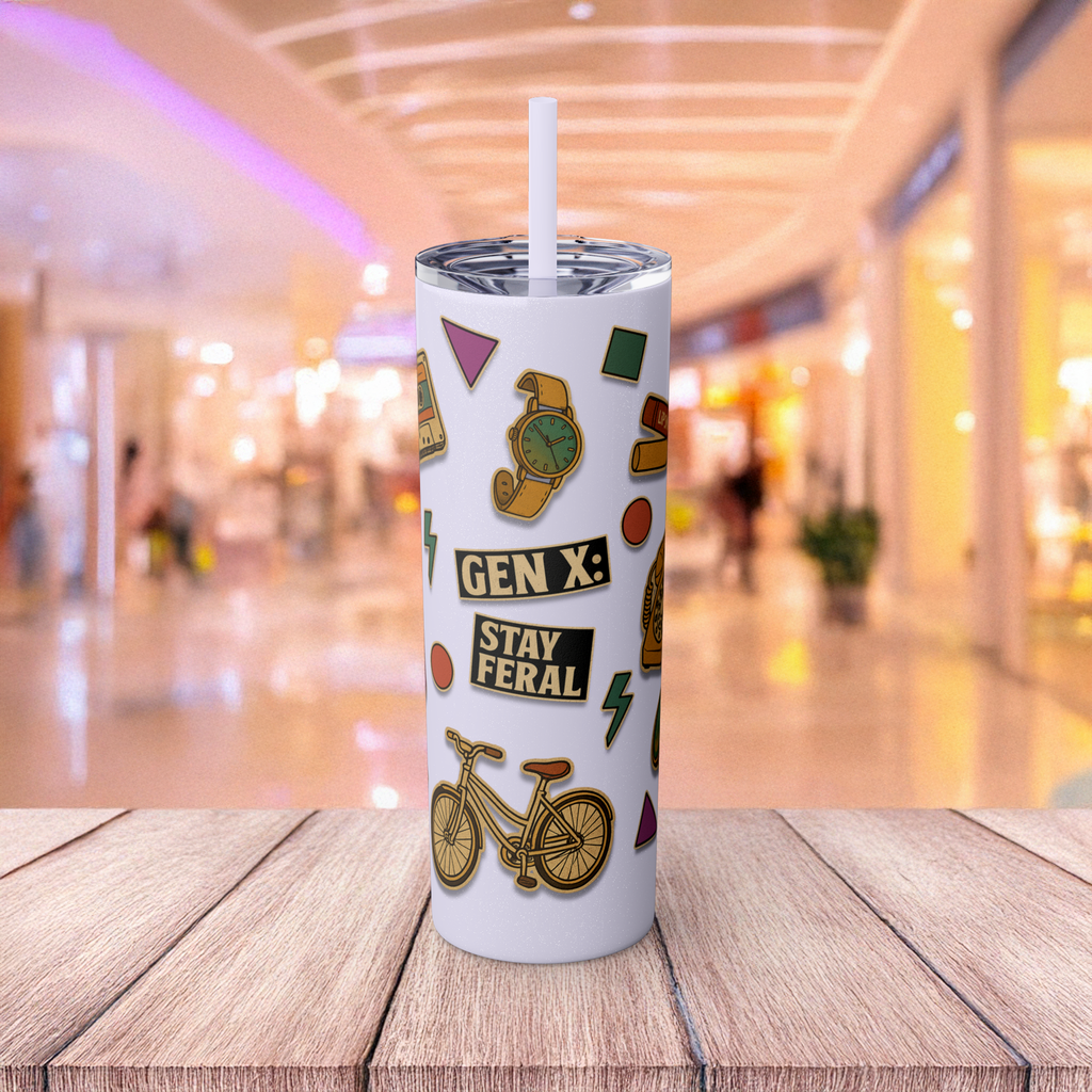 Gen X Stay Feral Skinny Tumbler | Retro 20oz Drinkware for Bold GenX Style