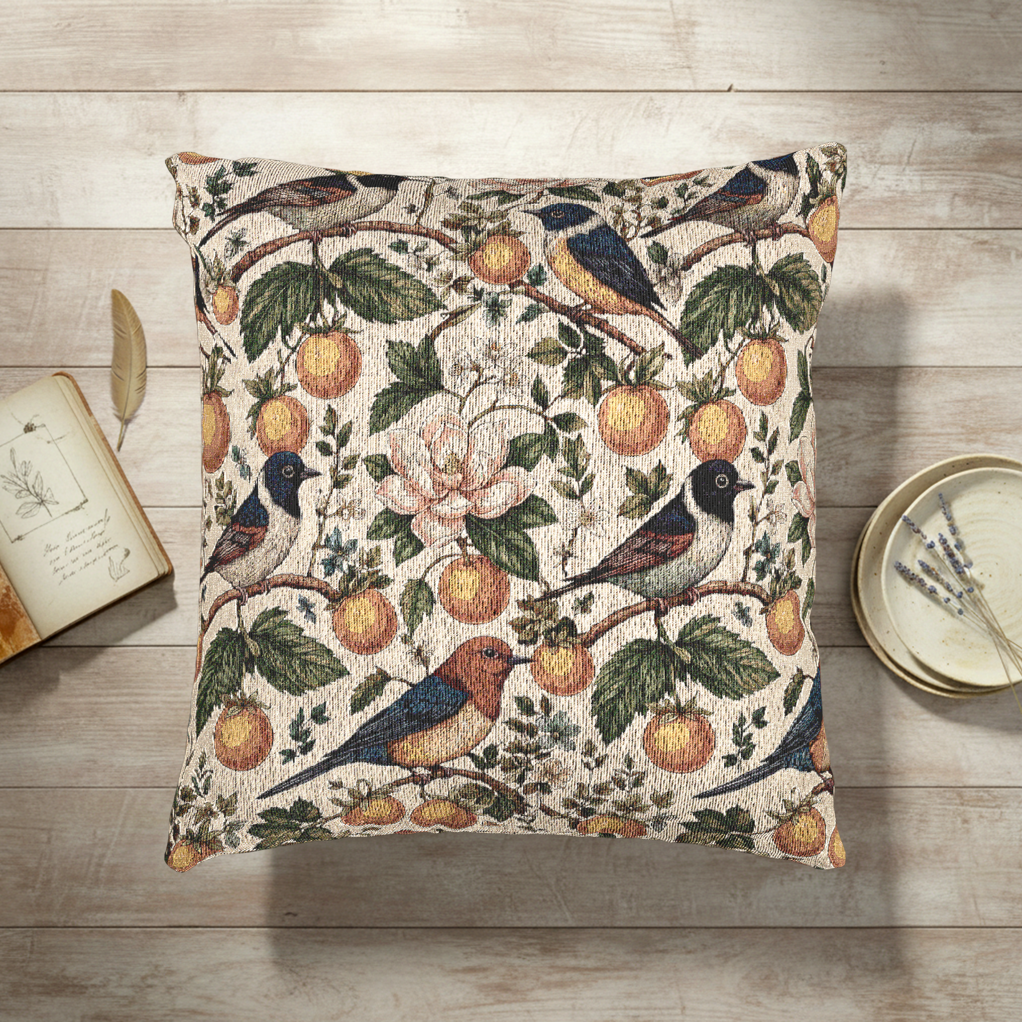 Garden Songbird | Citrus Bloom Woven Pillow Printify