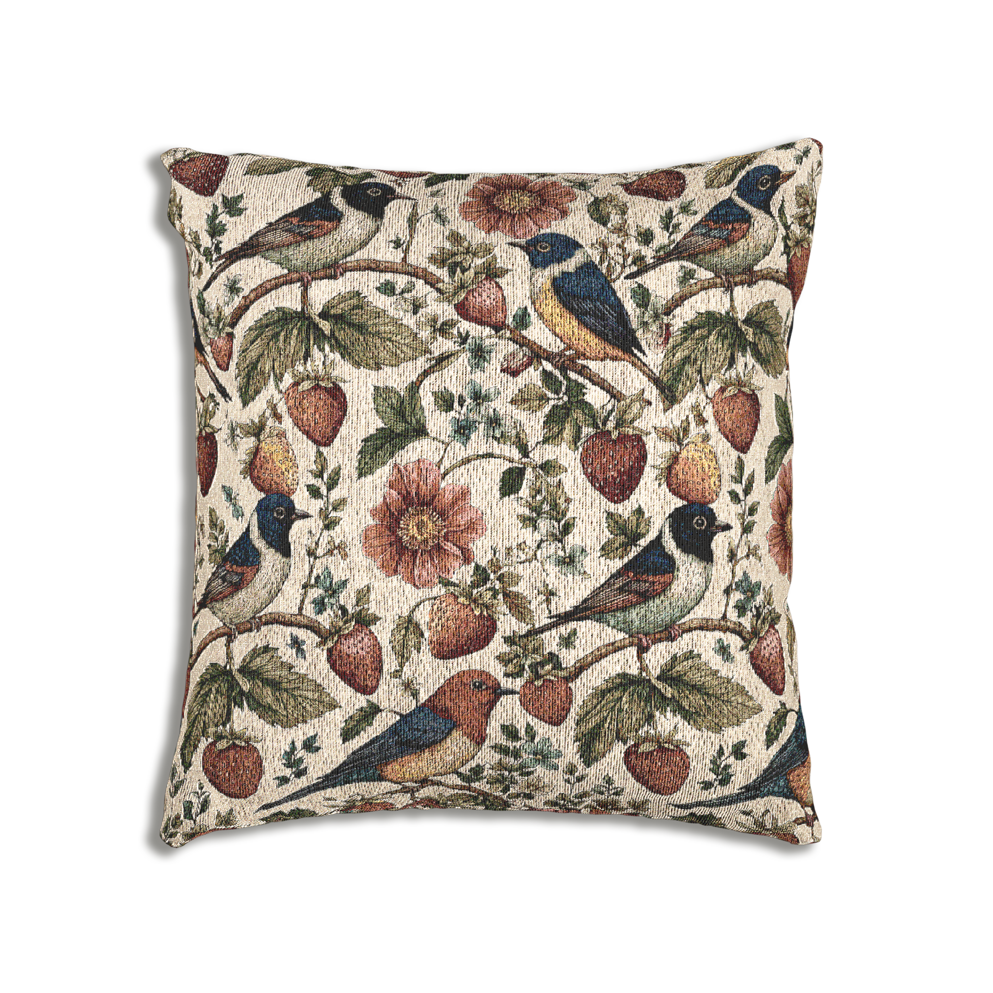 Garden Songbird | Strawberry Meadow Woven Pillow Printify