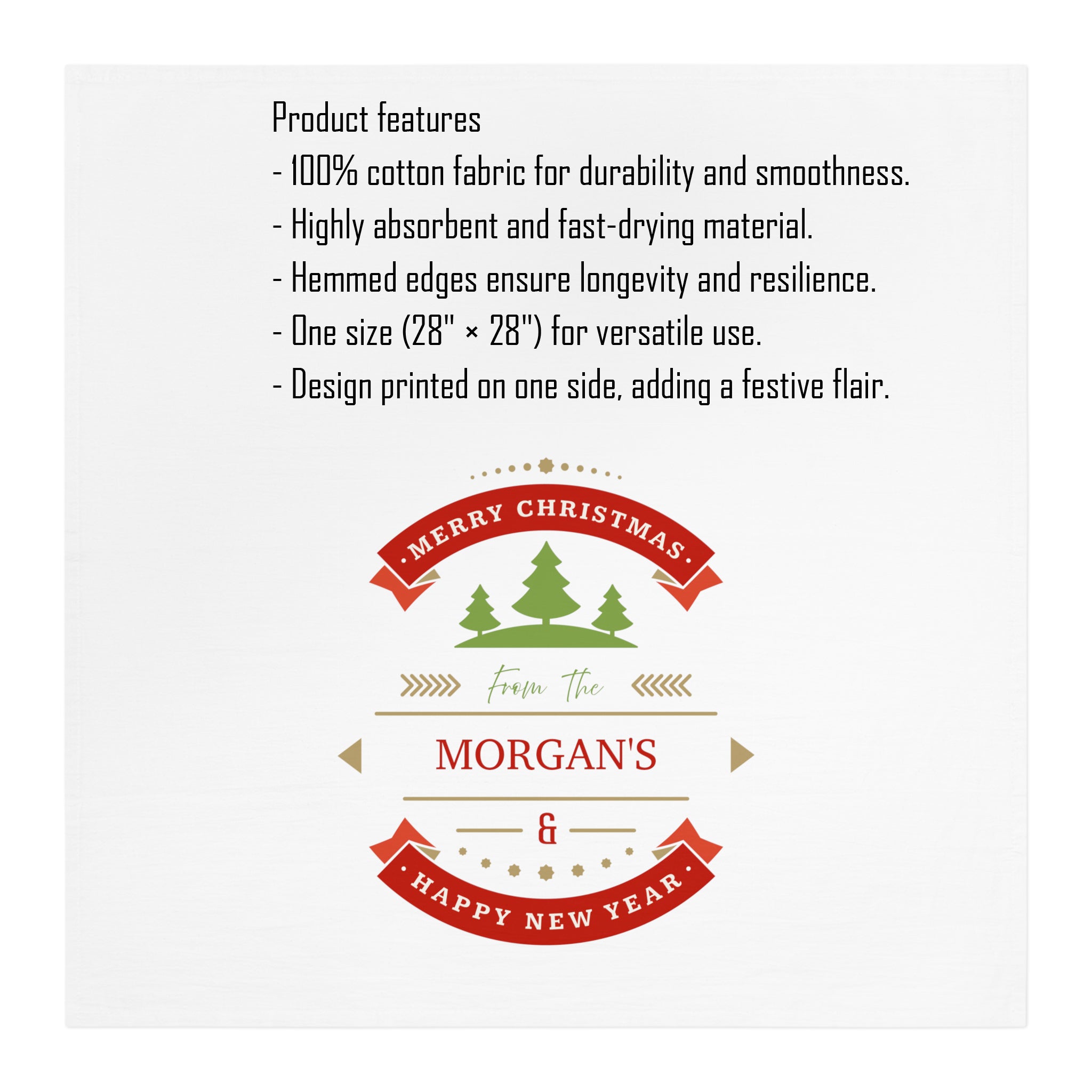 Tea Towel | Personalized Christmas Tea Towel | Personalized Xmas Hostess Gift Dish Towel