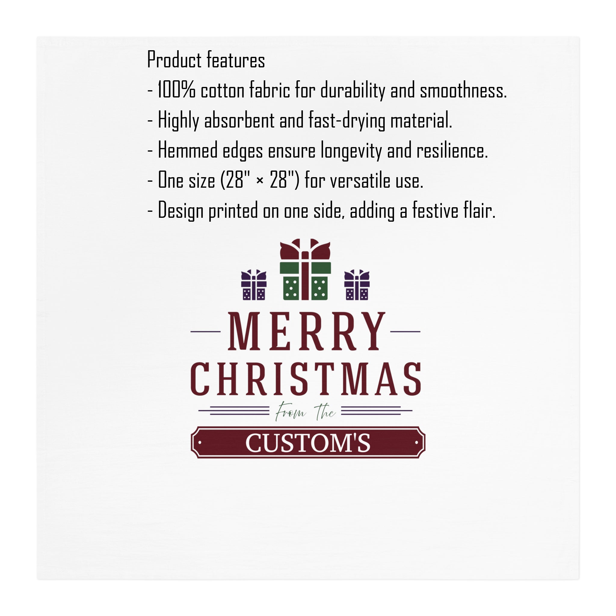 Tea Towel Custom Christmas | Personalized Xmas Hostess Gift Dish Towel