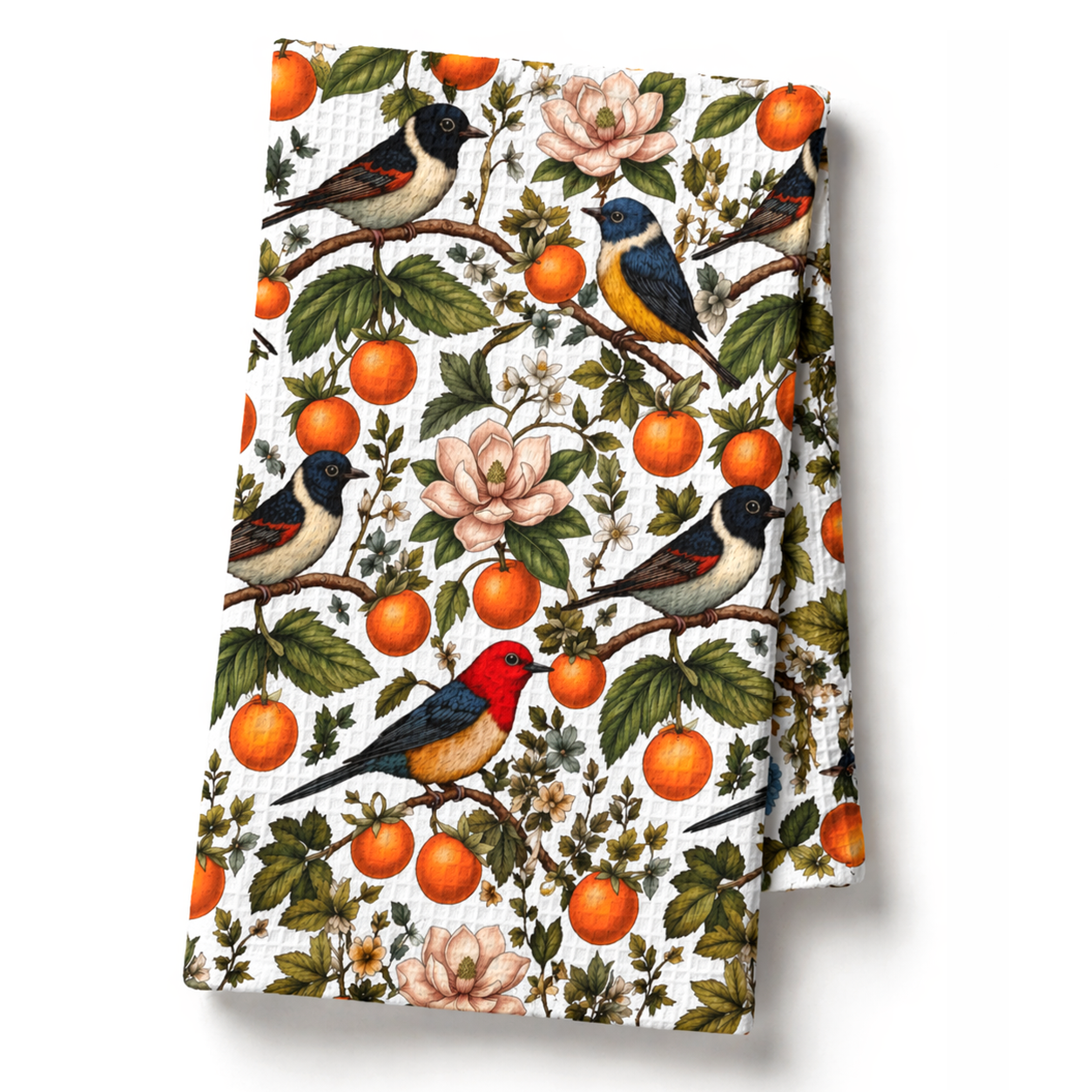 Garden Songbird | Citrus Bloom Waffle Weave Kitchen Towel Printify