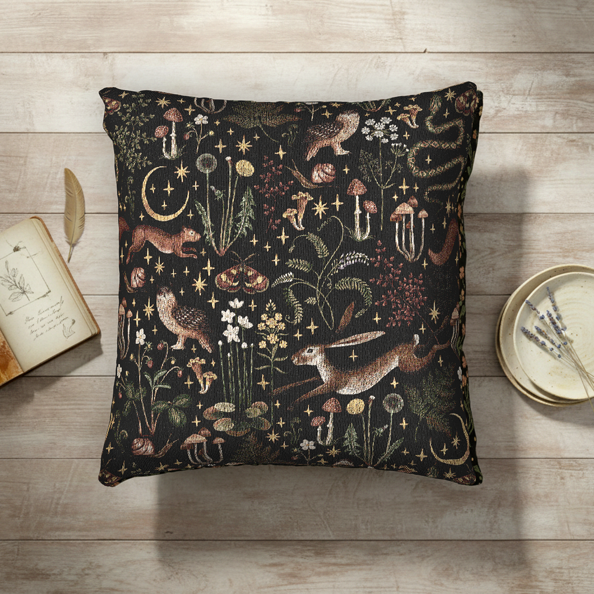 Midnight Woodland Reverie Woven Pillow