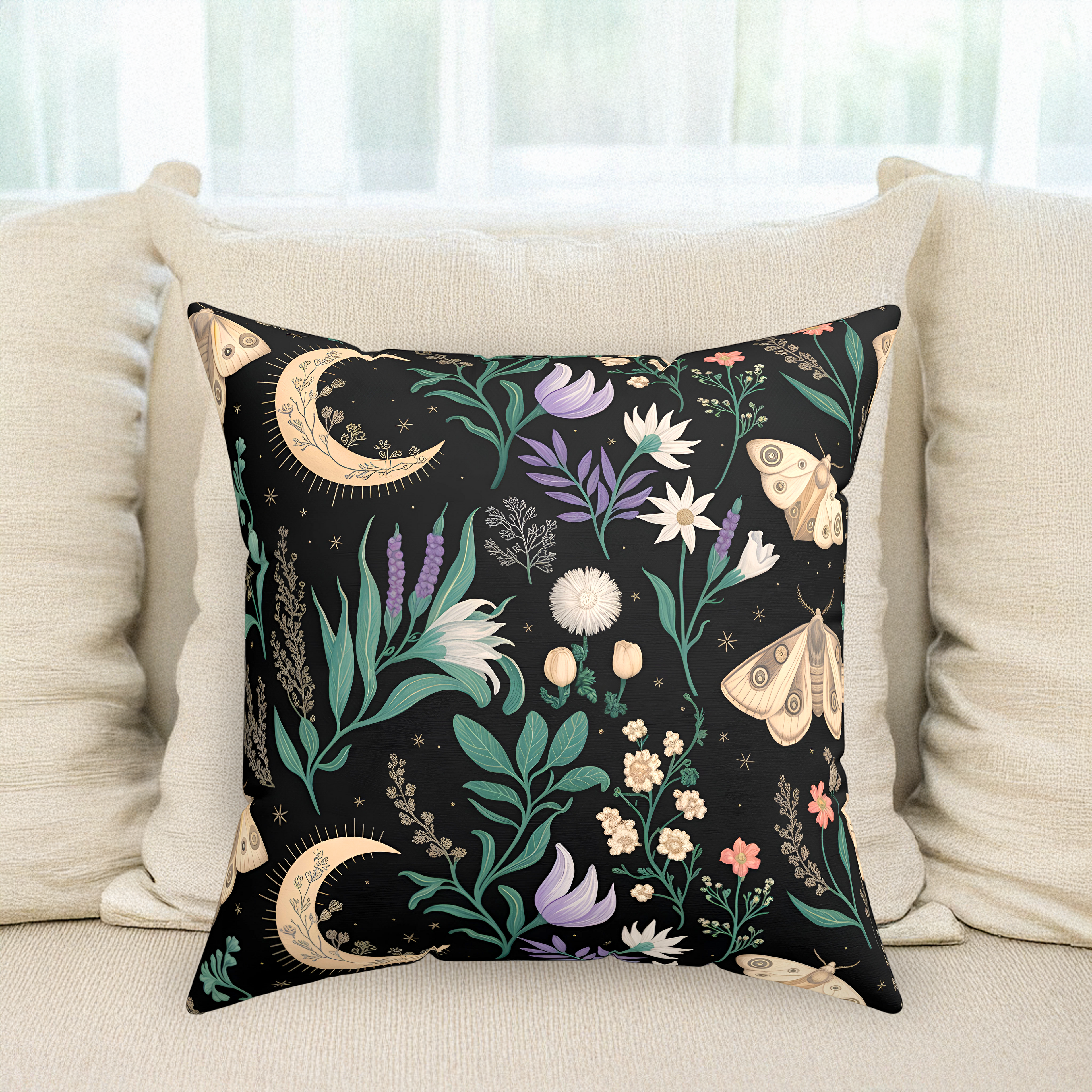 Floral Moth Throw Pillow
