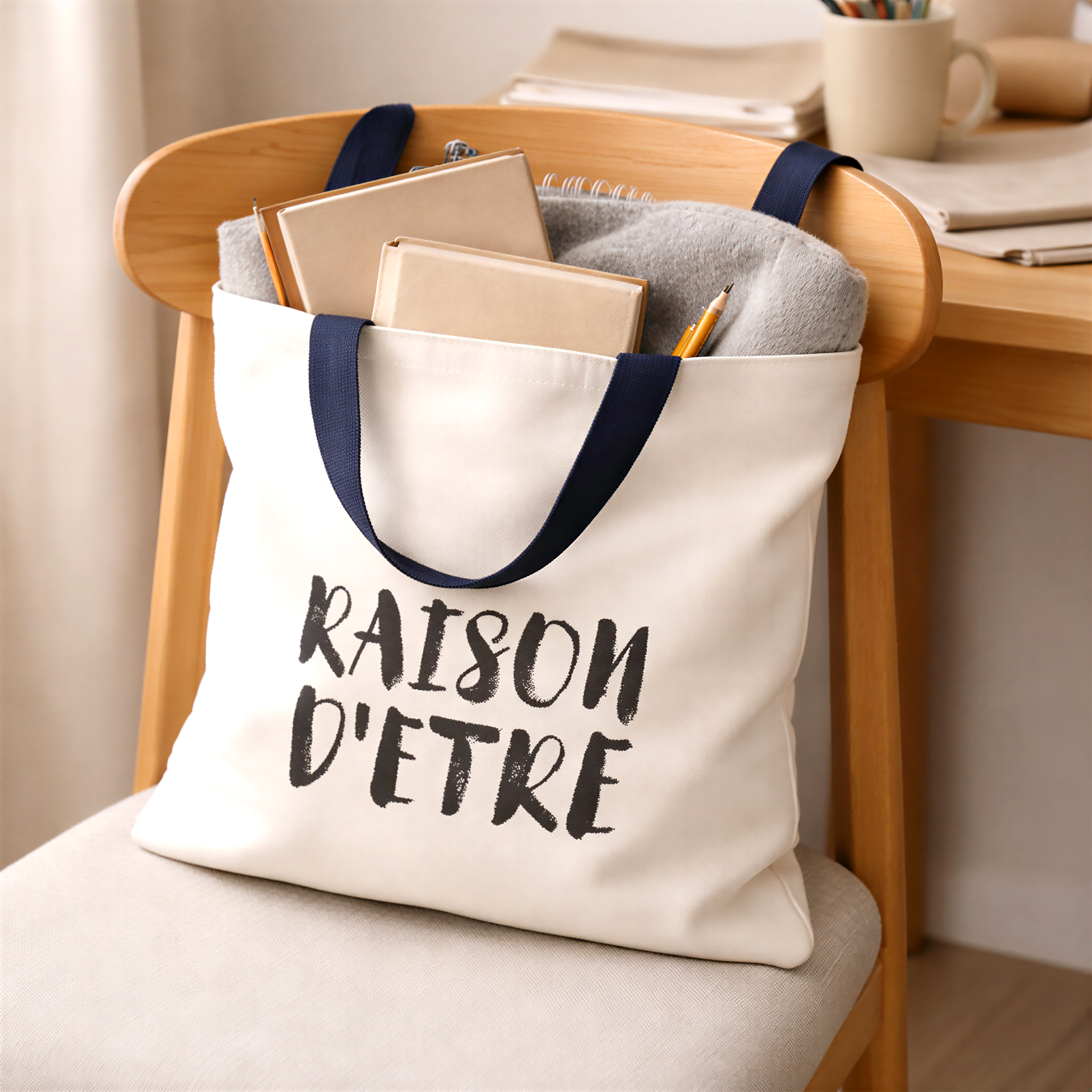 French Saying Tote Raison d Être Tote Bag | Minimal French Saying Carryall, Intentional Living Everyday Tote