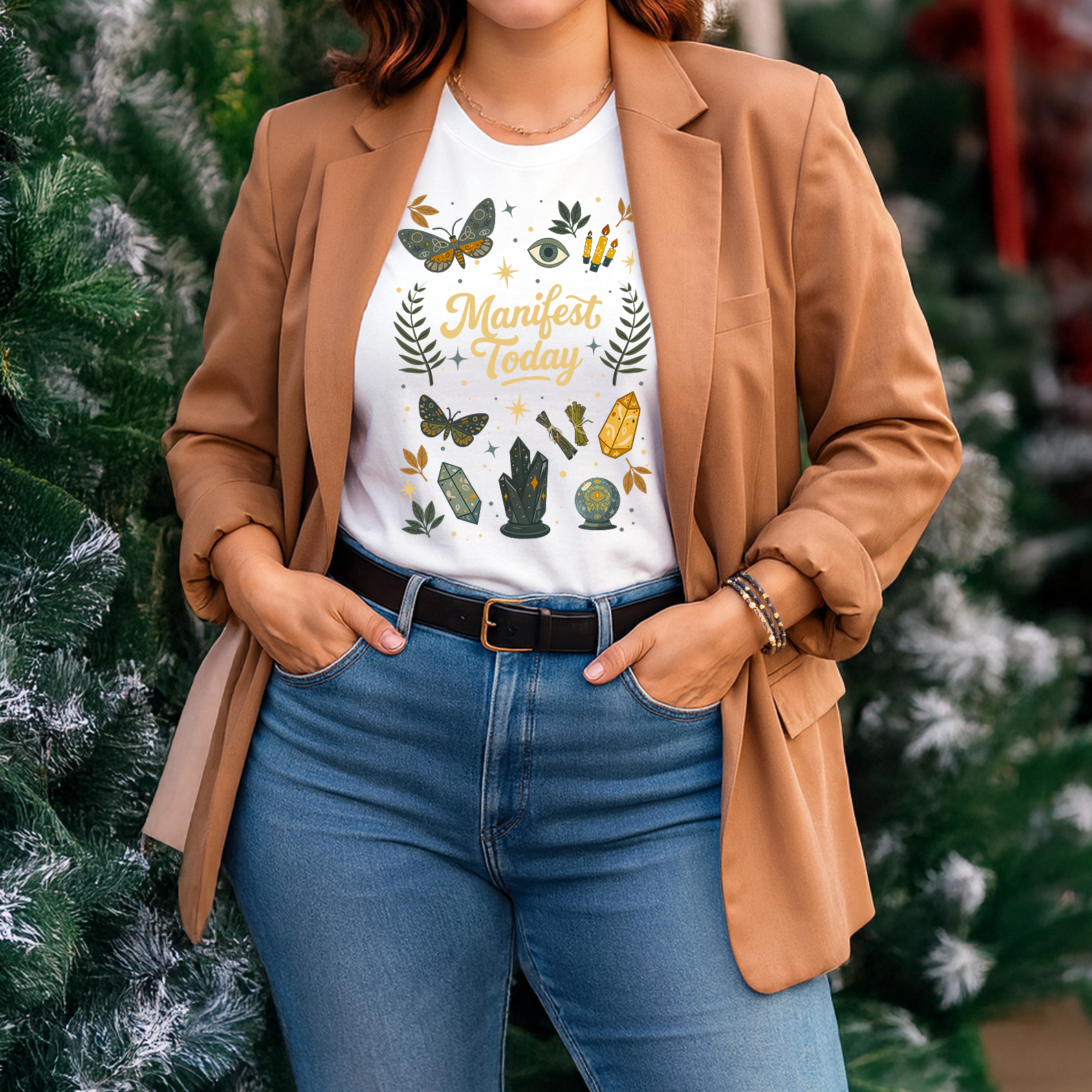 Manifest Today T‑Shirt | Mystical Cotton Graphic Tee, Spiritual Empowerment Top, Boho Crystal Gift for Her