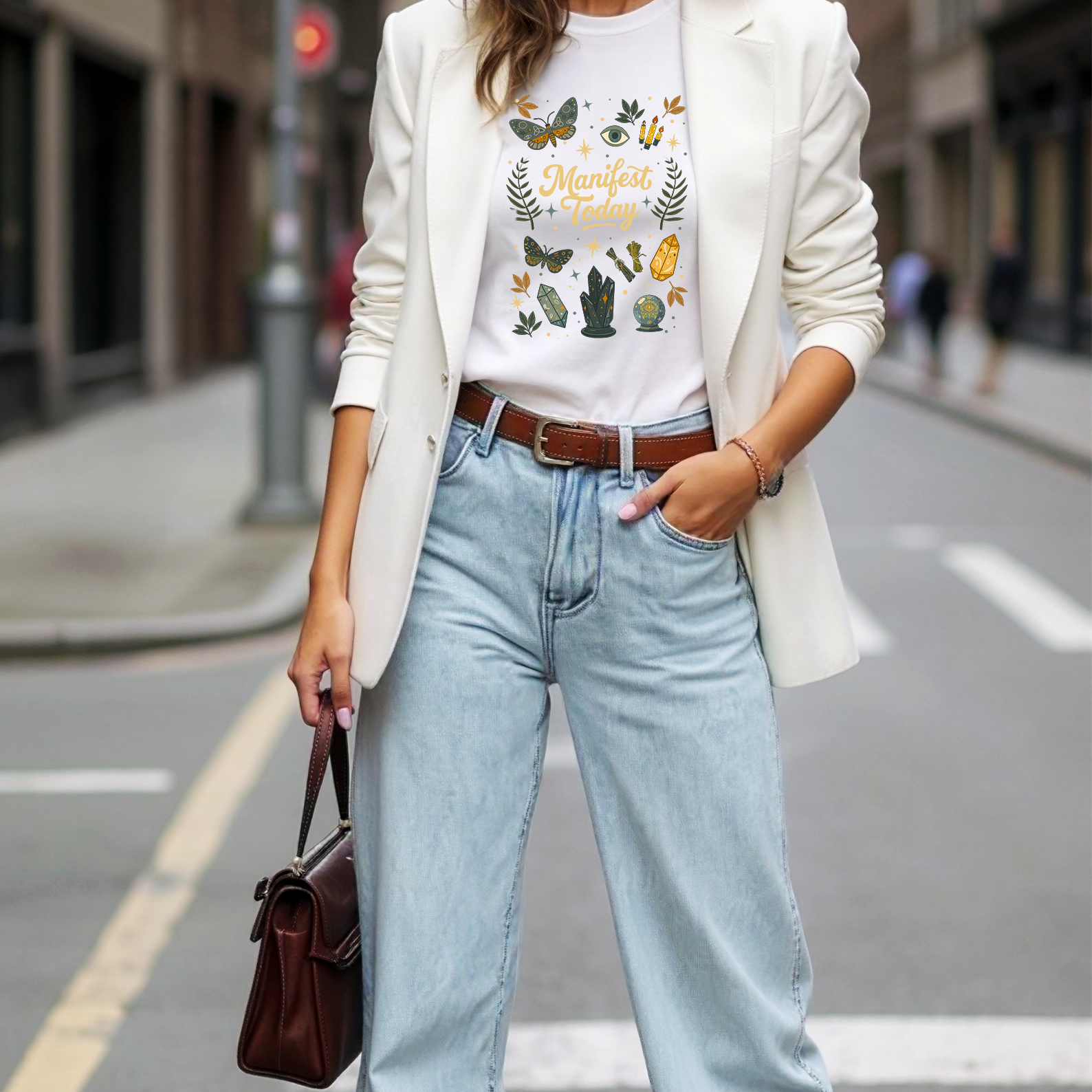 Manifest Today T‑Shirt | Mystical Cotton Graphic Tee, Spiritual Empowerment Top, Boho Crystal Gift for Her