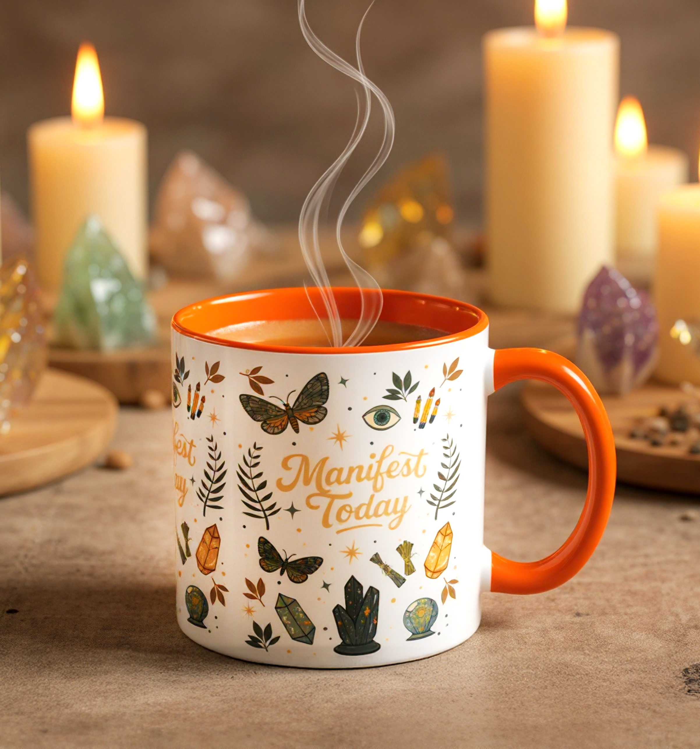 Manifest Today Ceramic Cup | Mystical Crystal Butterfly Coffee Mug | Positive Energy Affirmation Gift
