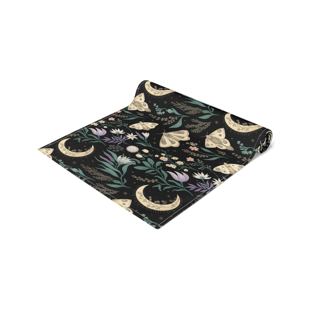 Celestial Moth Blooms | Floral Table Runner Printify