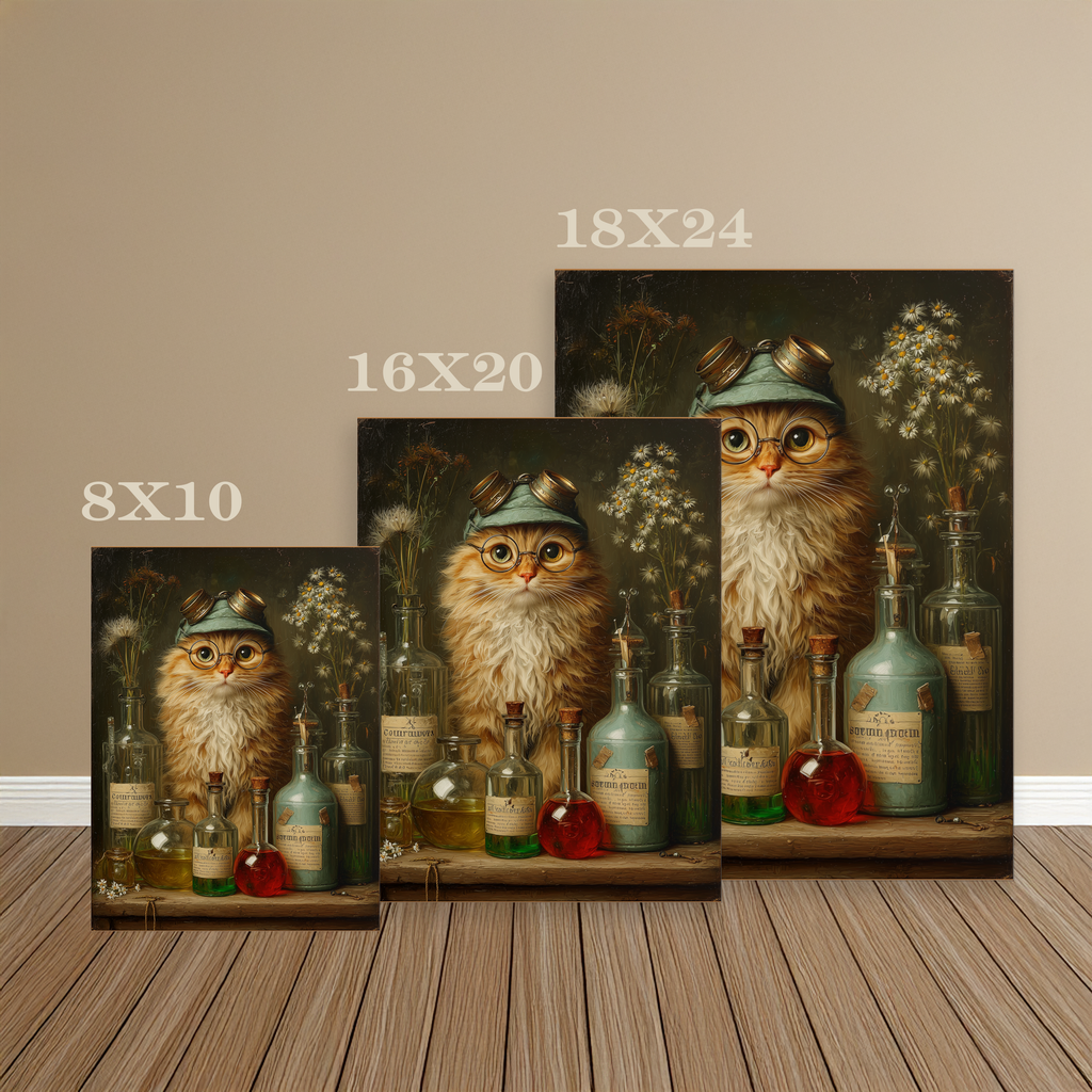 The Apothecary Cat Wall Art | The Forest Garden Collection Steampunk Fantasy Cat Alchemist Print